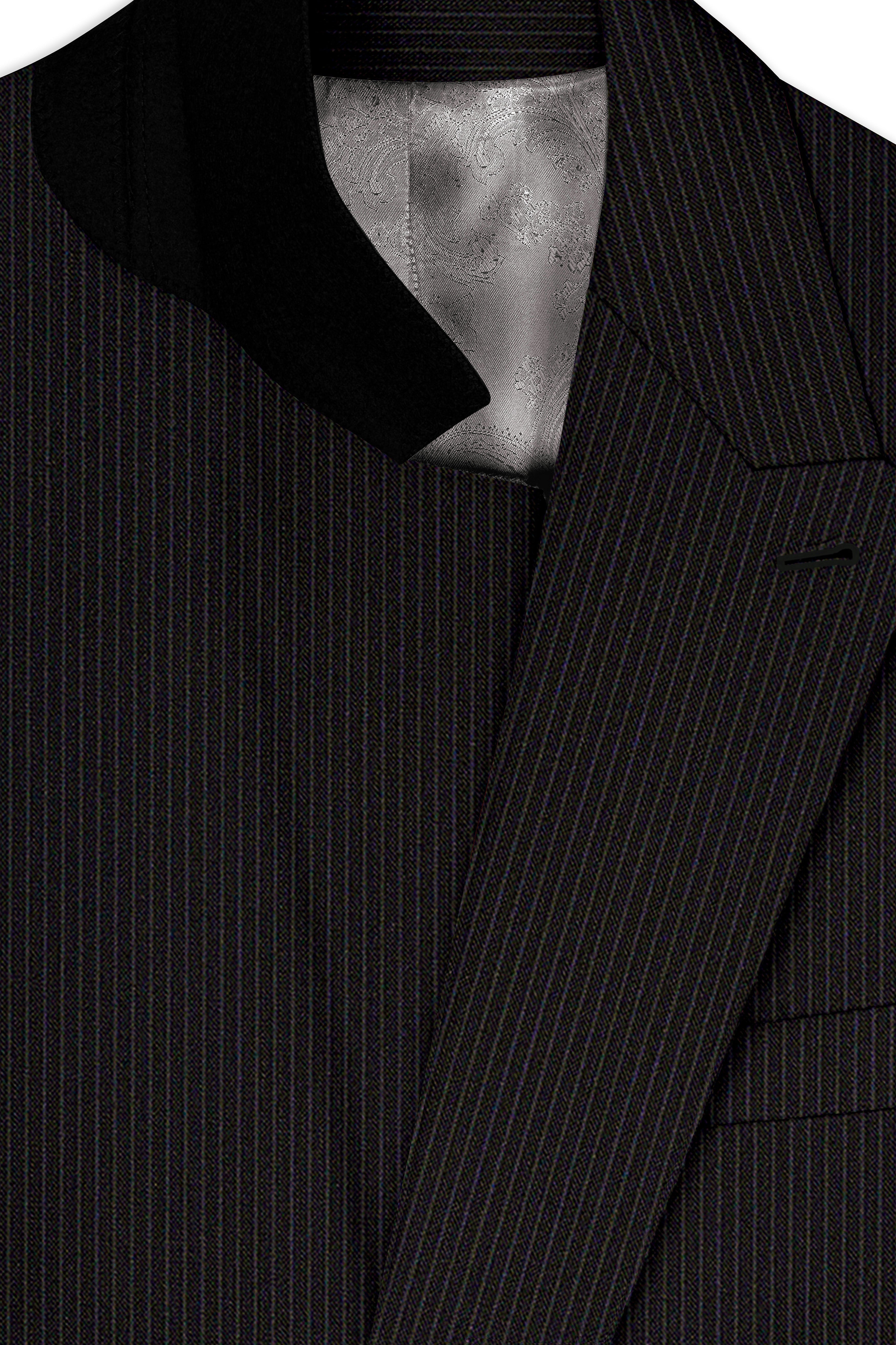 Imperio-Umber Brown Pencil Striped Wool Rich Slight Stretch Double Breasted Suit