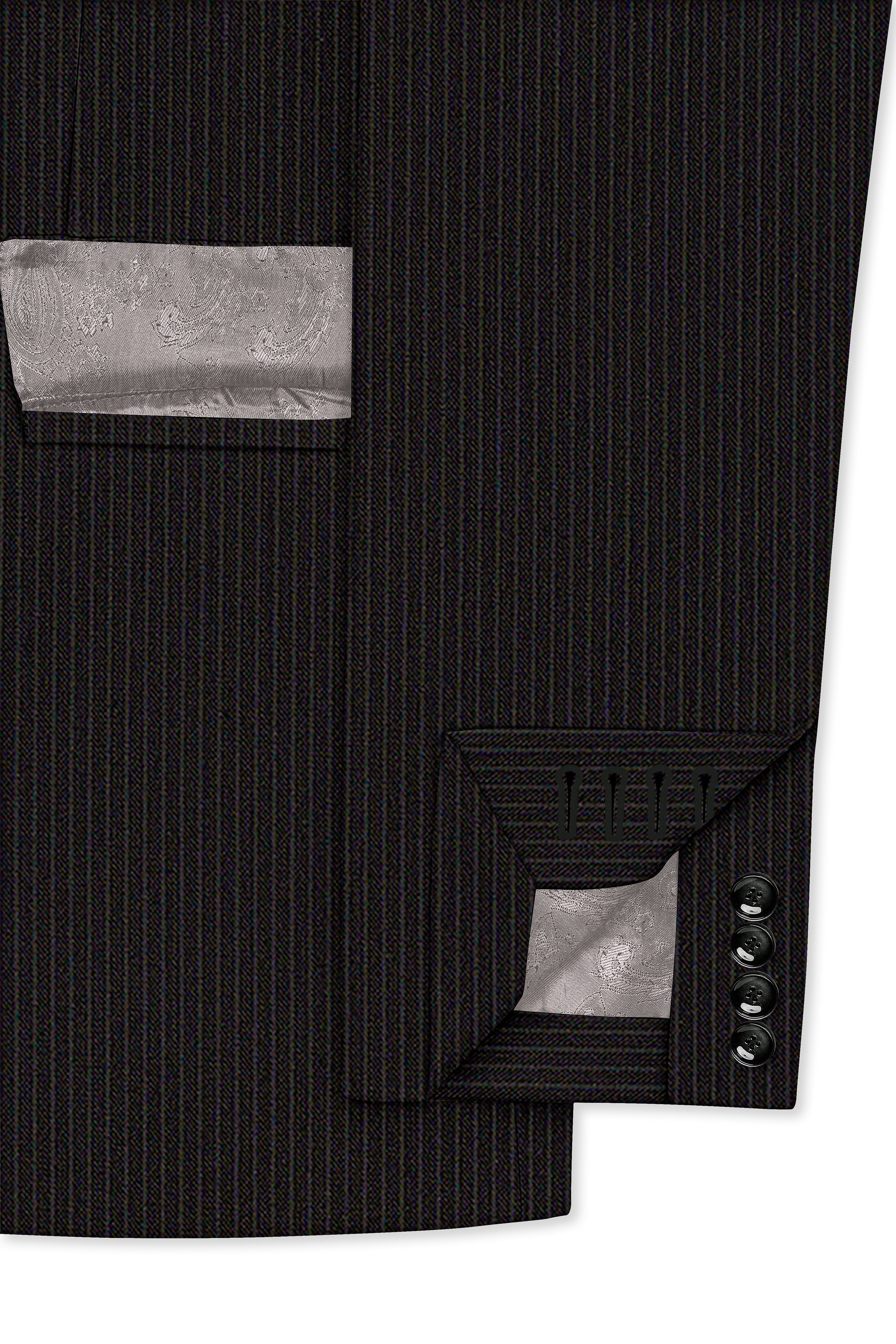 Imperio-Umber Brown Pencil Striped Wool Rich Slight Stretch Double Breasted Suit