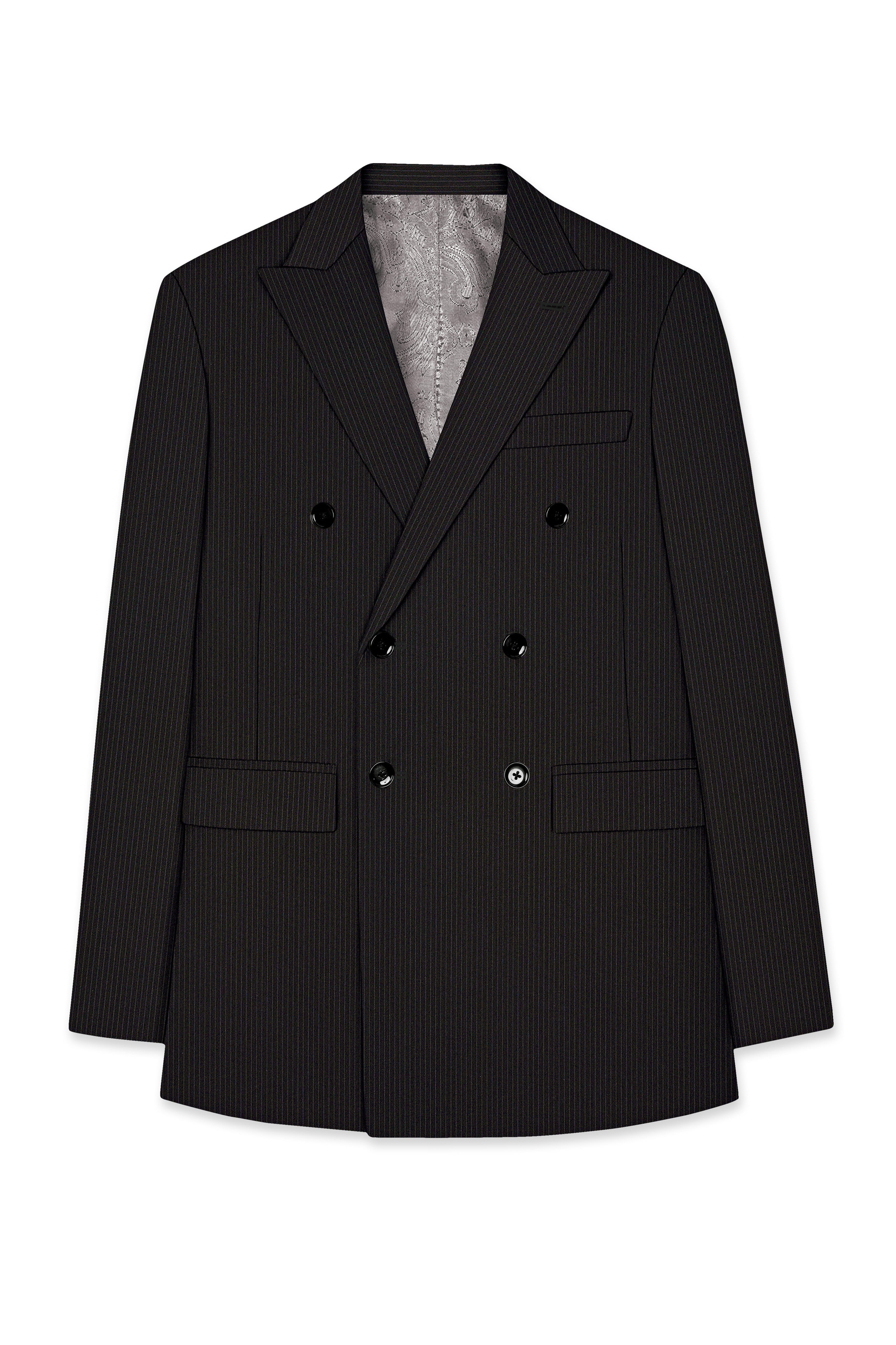 Imperio-Umber Brown Pencil Striped Wool Rich Slight Stretch Double Breasted Suit