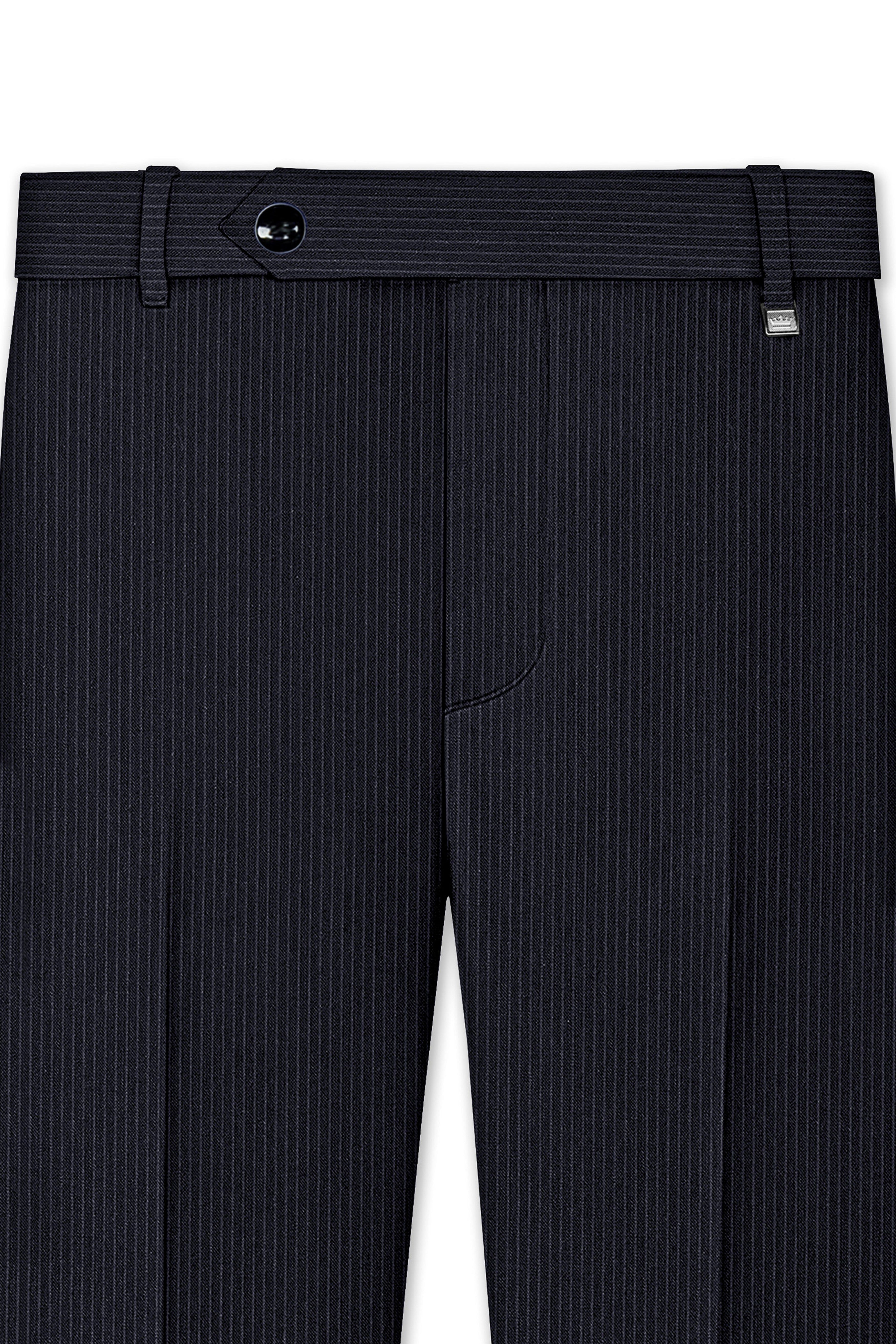 Cosmire-Space Blue Pencil Striped Wool Rich Slight Stretch Double Breasted Suit