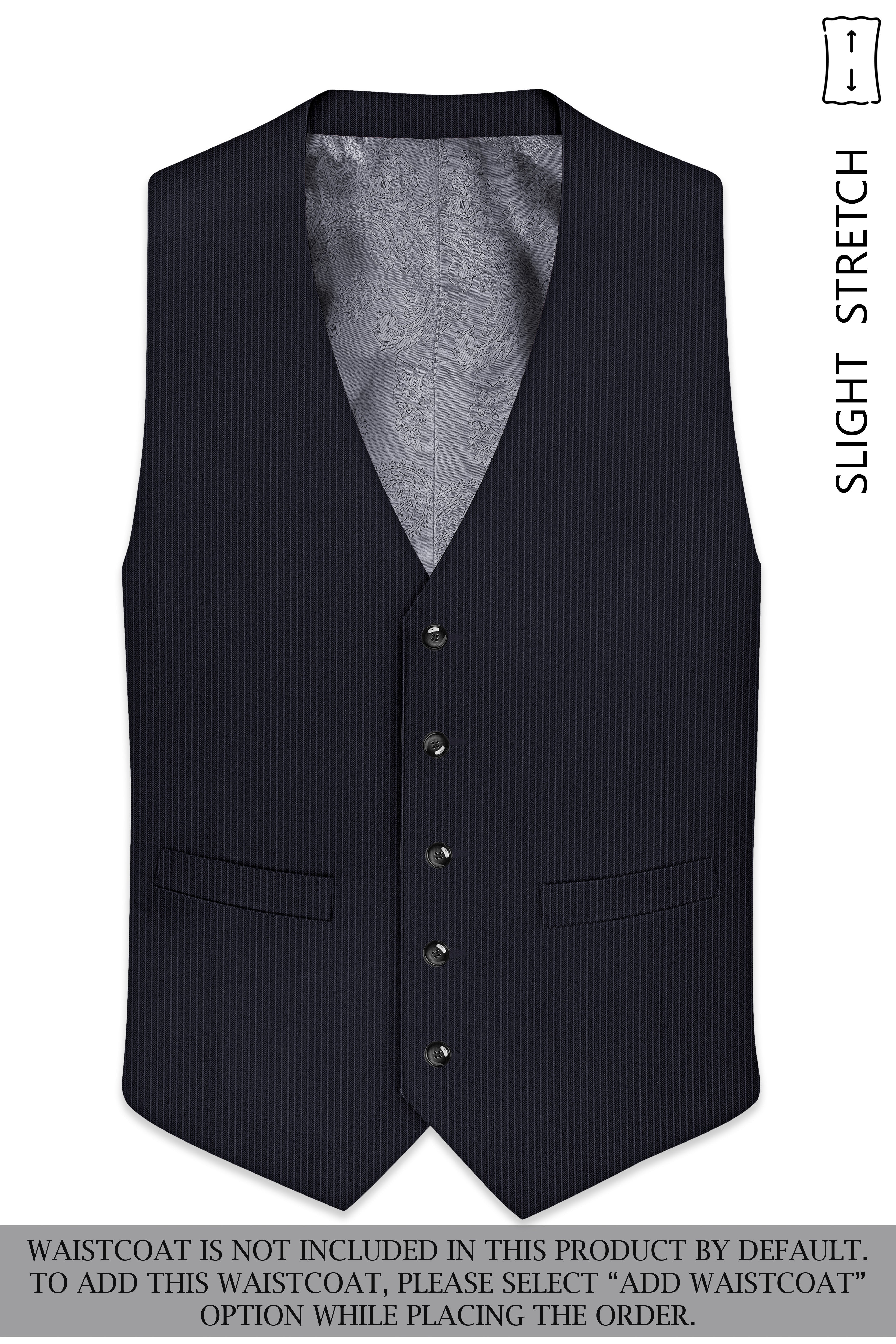 Cosmire-Space Blue Pencil Striped Wool Rich Slight Stretch Double Breasted Suit