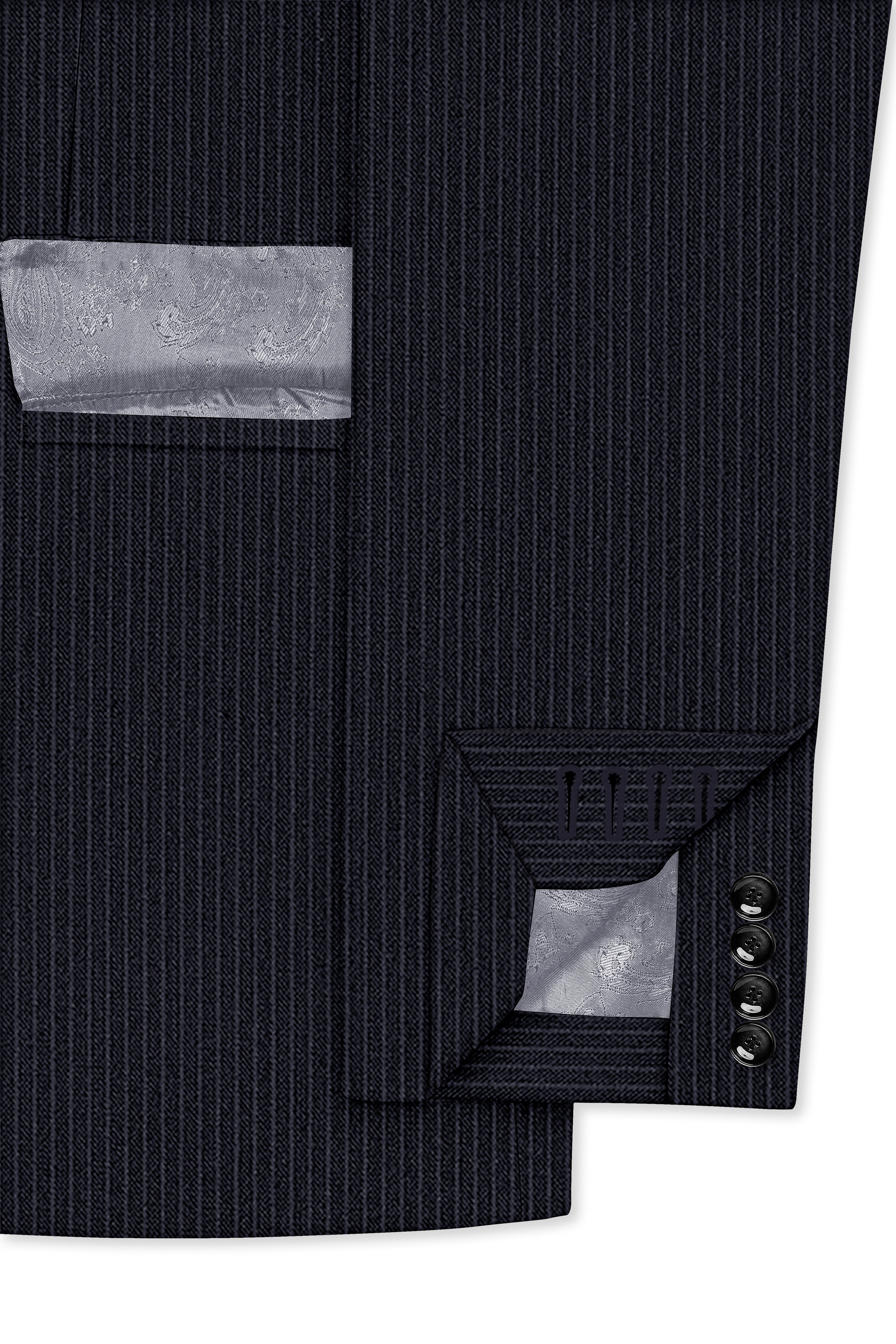Cosmire-Space Blue Pencil Striped Wool Rich Slight Stretch Double Breasted Suit