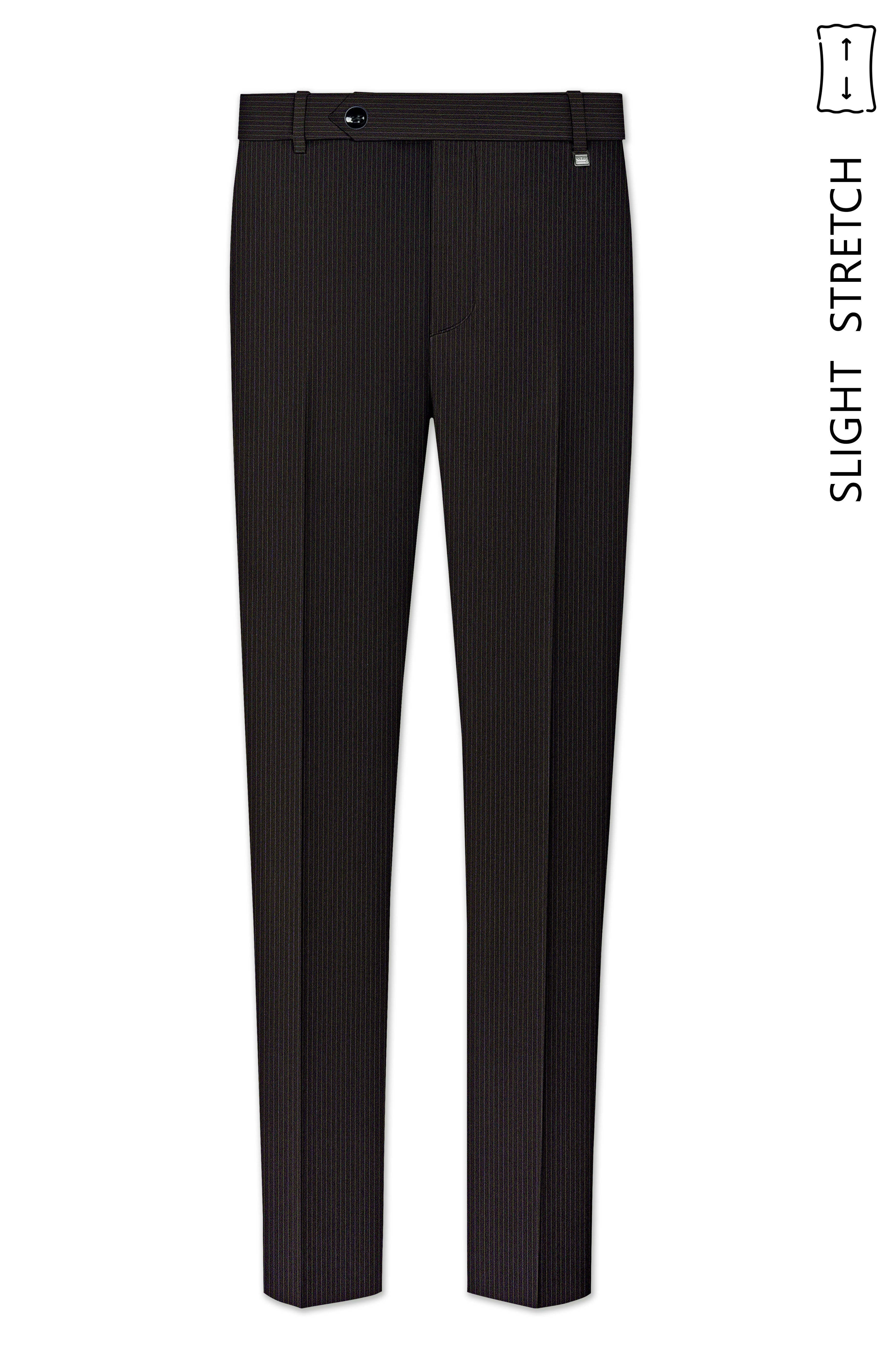 Imperio-Umber Brown Pencil Striped Wool Rich Slight Stretch Cross Placket Bandhgala Suit