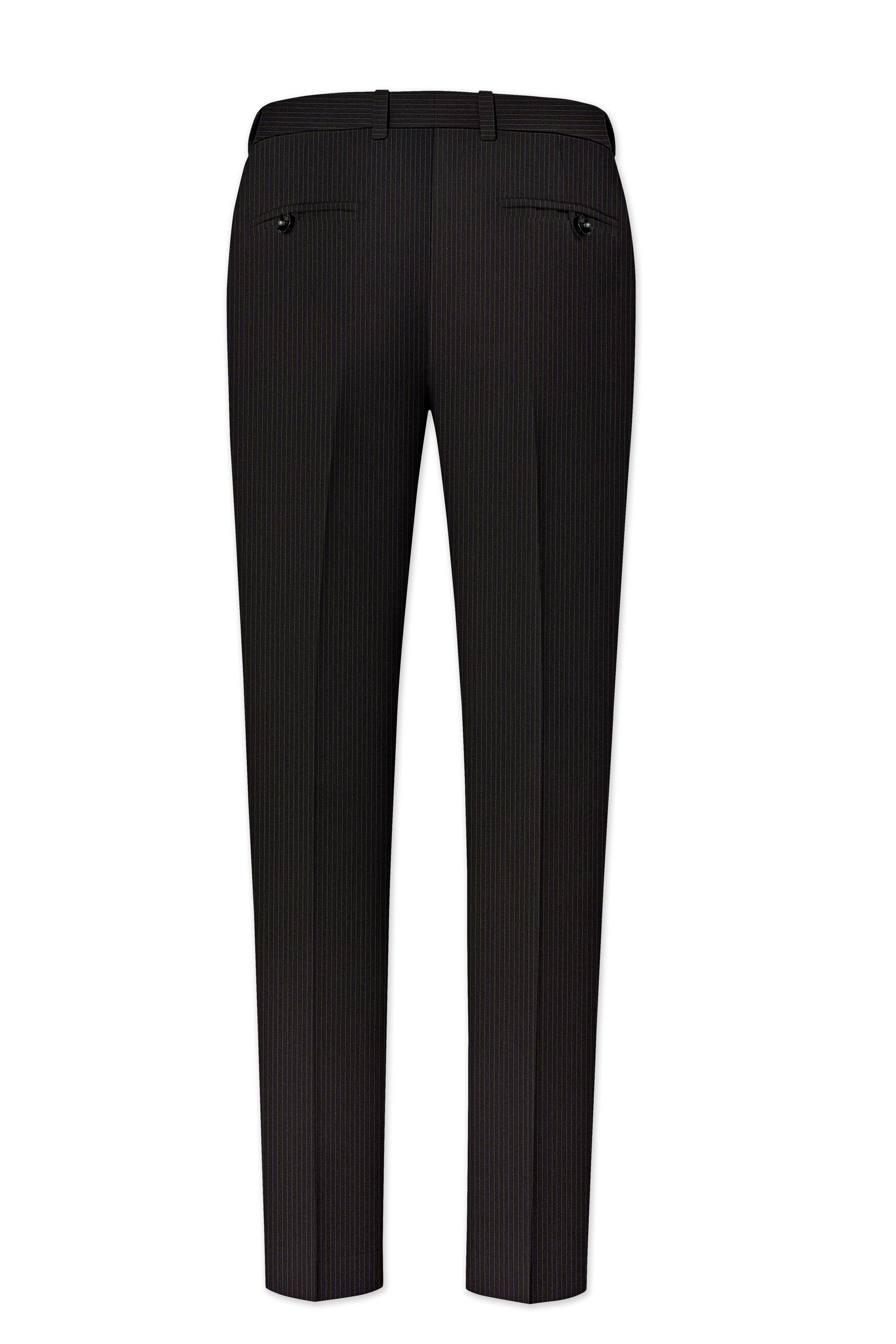 Imperio-Umber Brown Pencil Striped Wool Rich Slight Stretch Cross Placket Bandhgala Suit