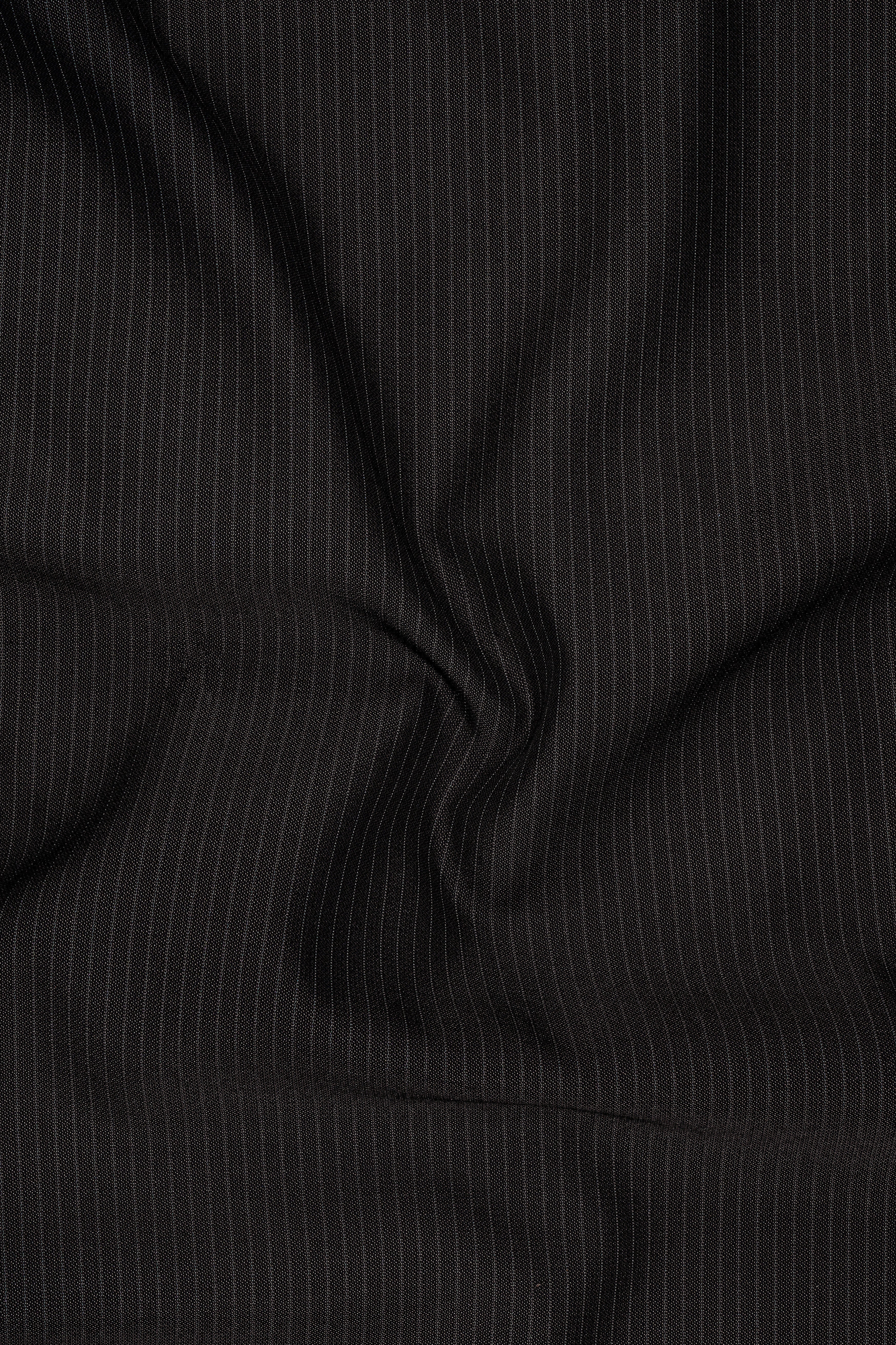 Imperio-Umber Brown Pencil Striped Wool Rich Slight Stretch Cross Placket Bandhgala Suit