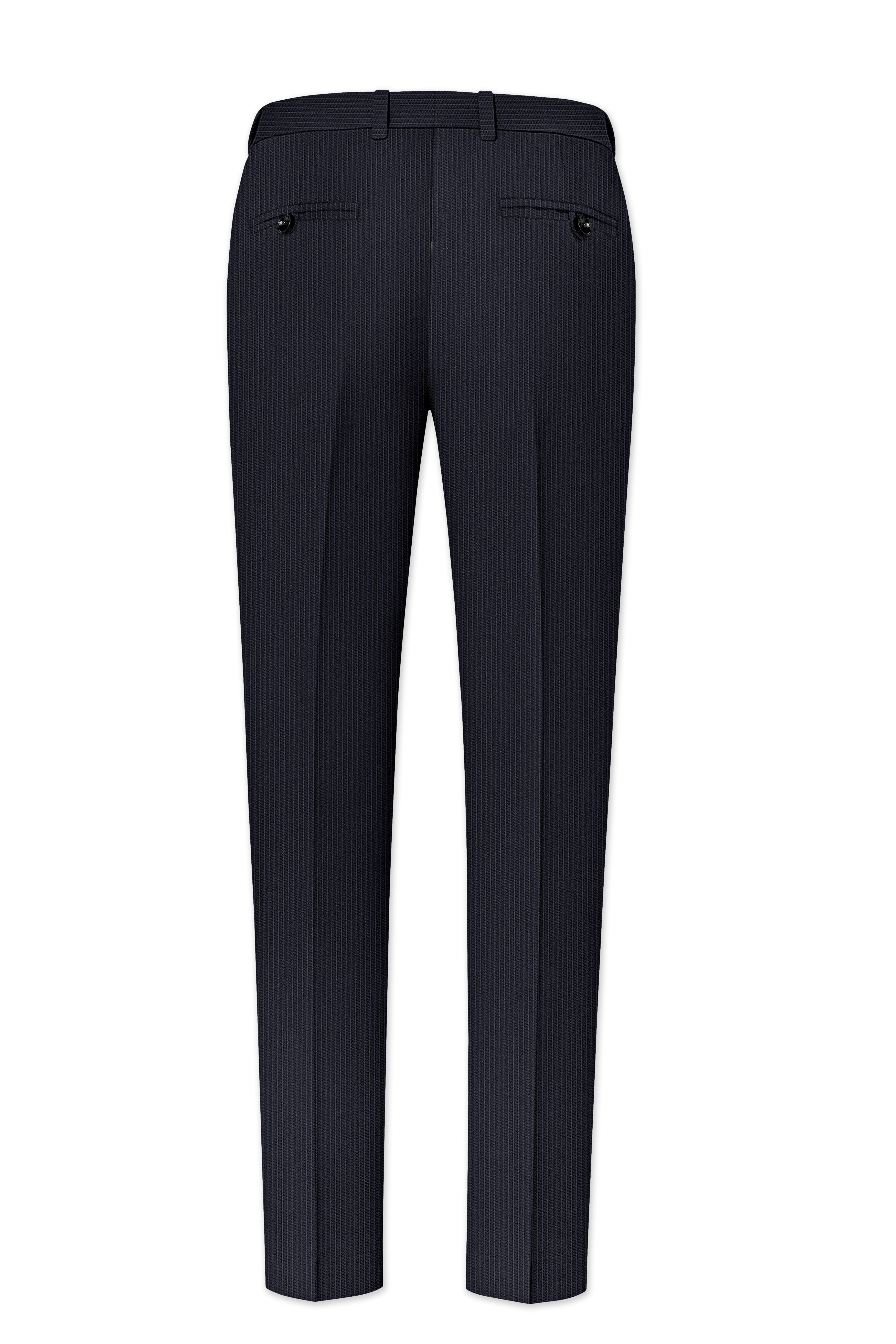 Cosmire-Space Blue Pencil Striped Wool Rich Slight Stretch Cross Placket Bandhgala Suit