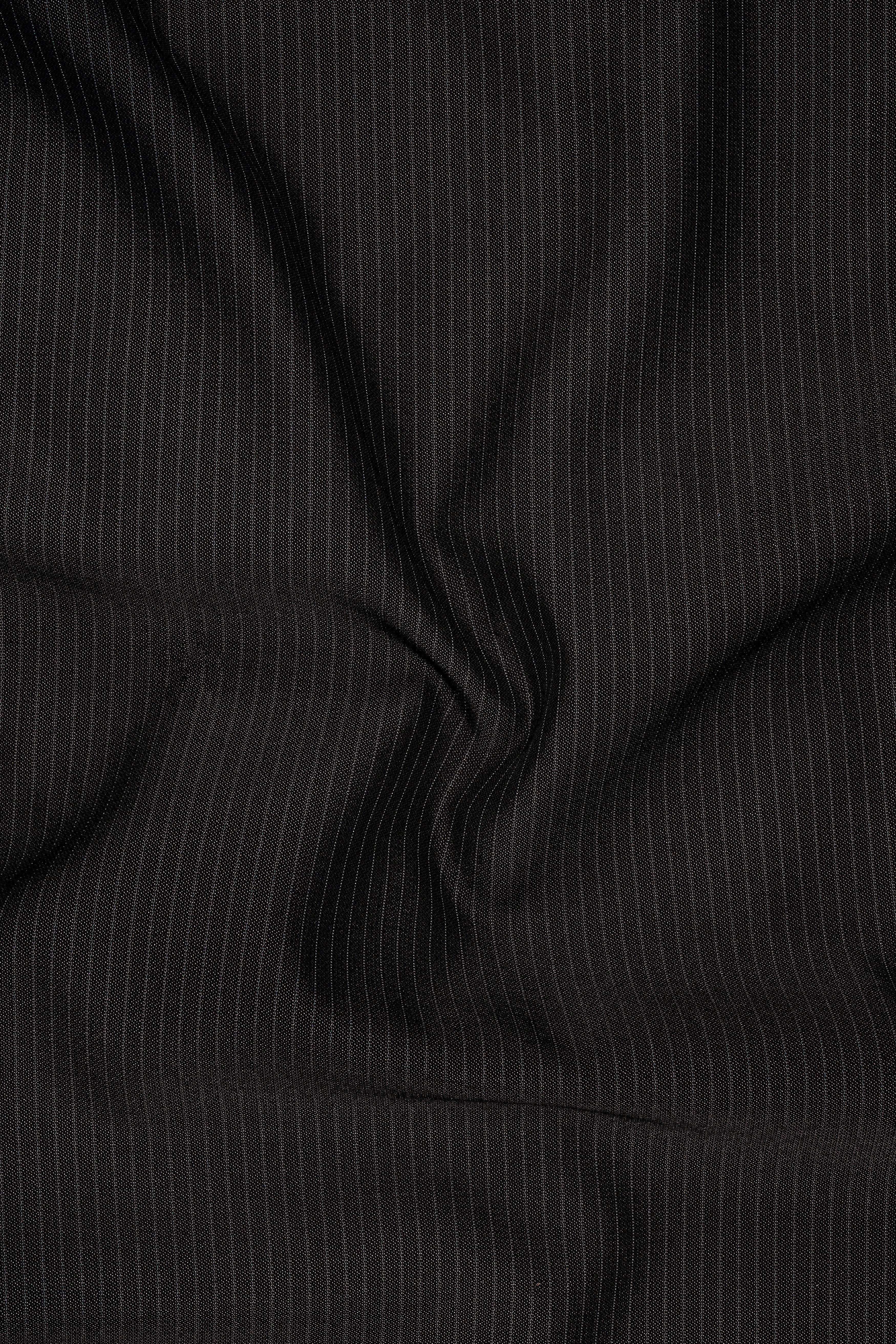 Imperio-Umber Brown Pencil Striped Wool Rich Bandhgala Slight Stretch Suit