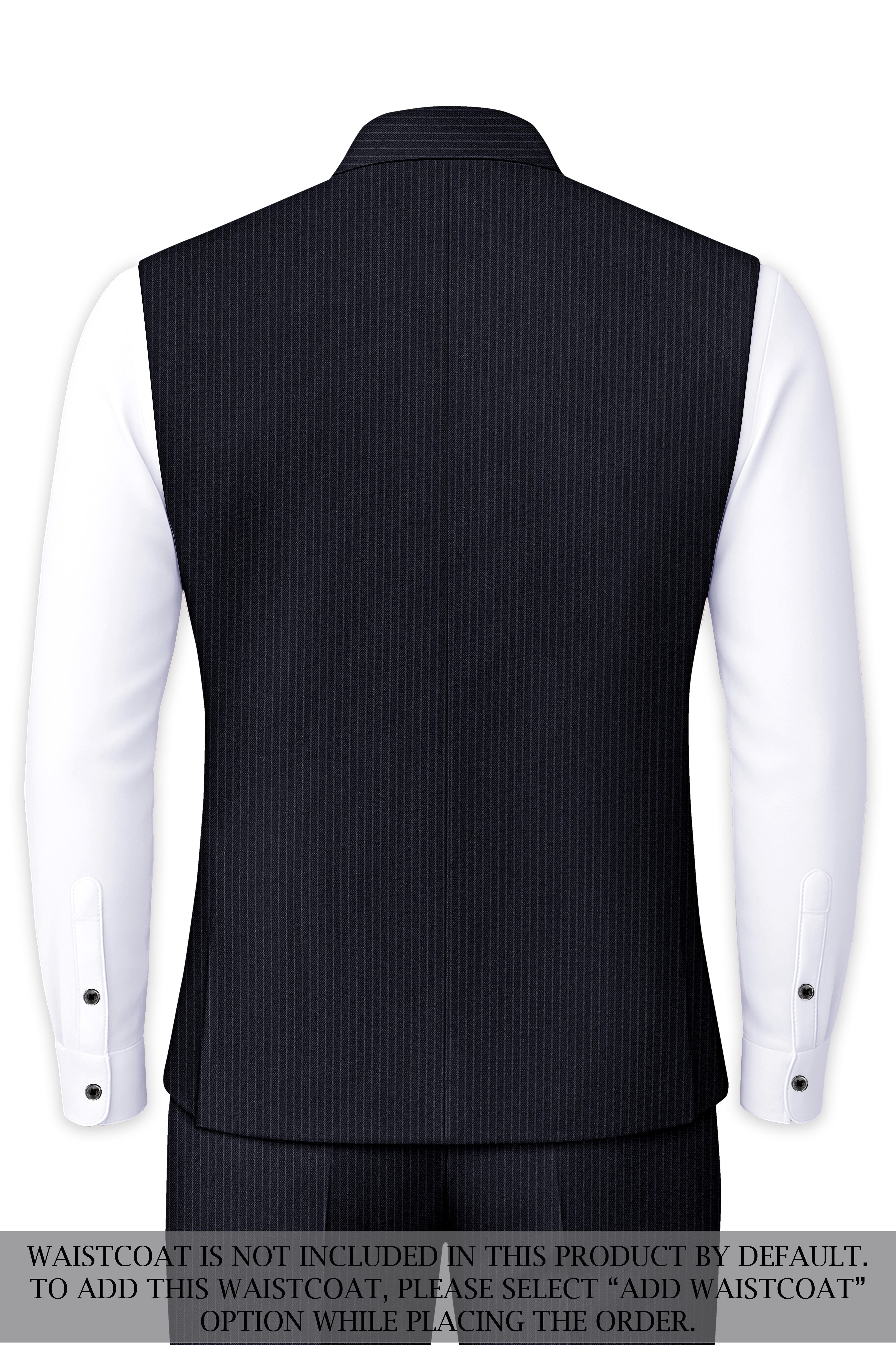 Cosmire-Space Blue Pencil Striped Wool Rich Bandhgala Slight Stretch Suit