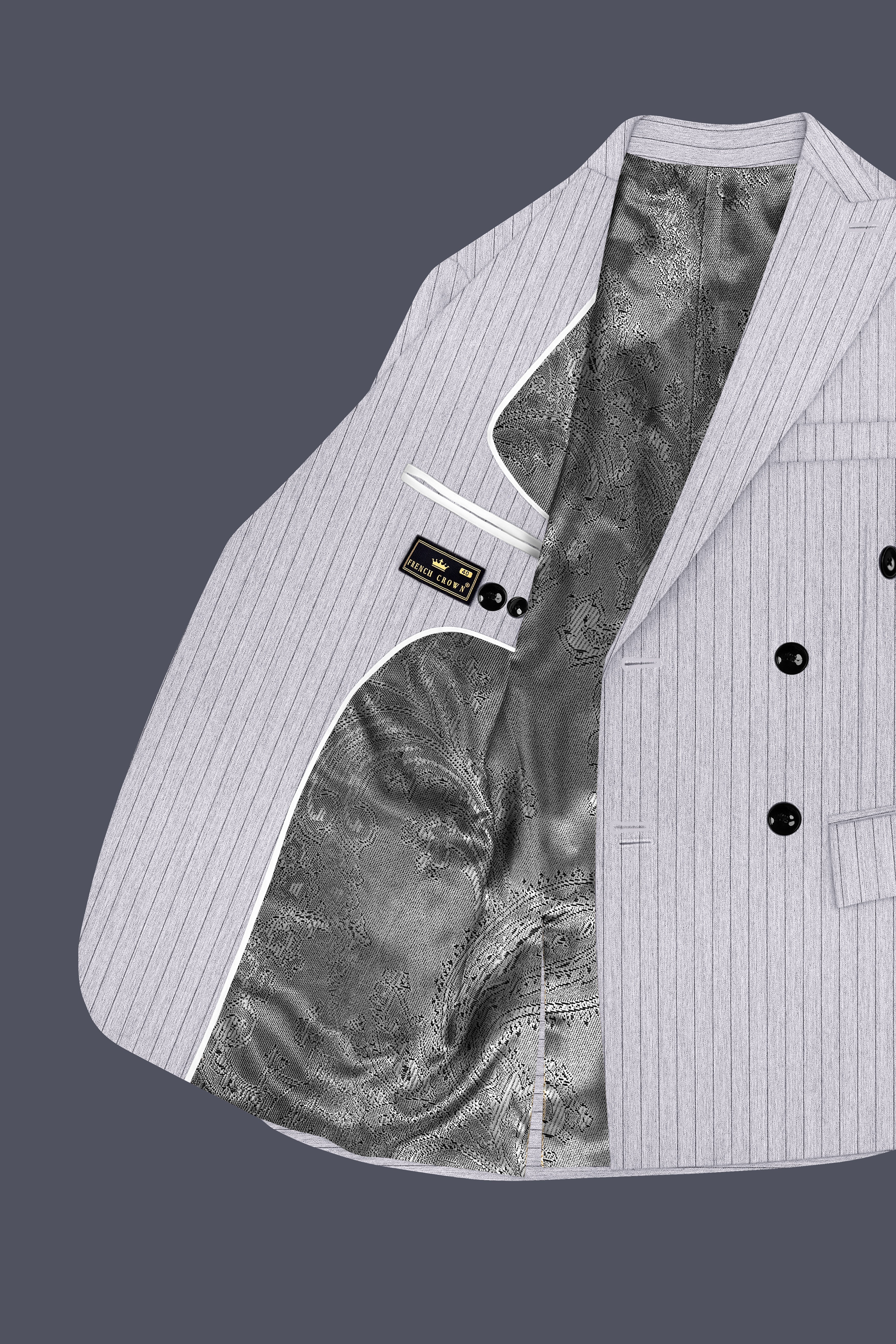 Grisvoro-Sterling Gray Pin Striped Wool Rich Slight Stretch Double Breasted Suit