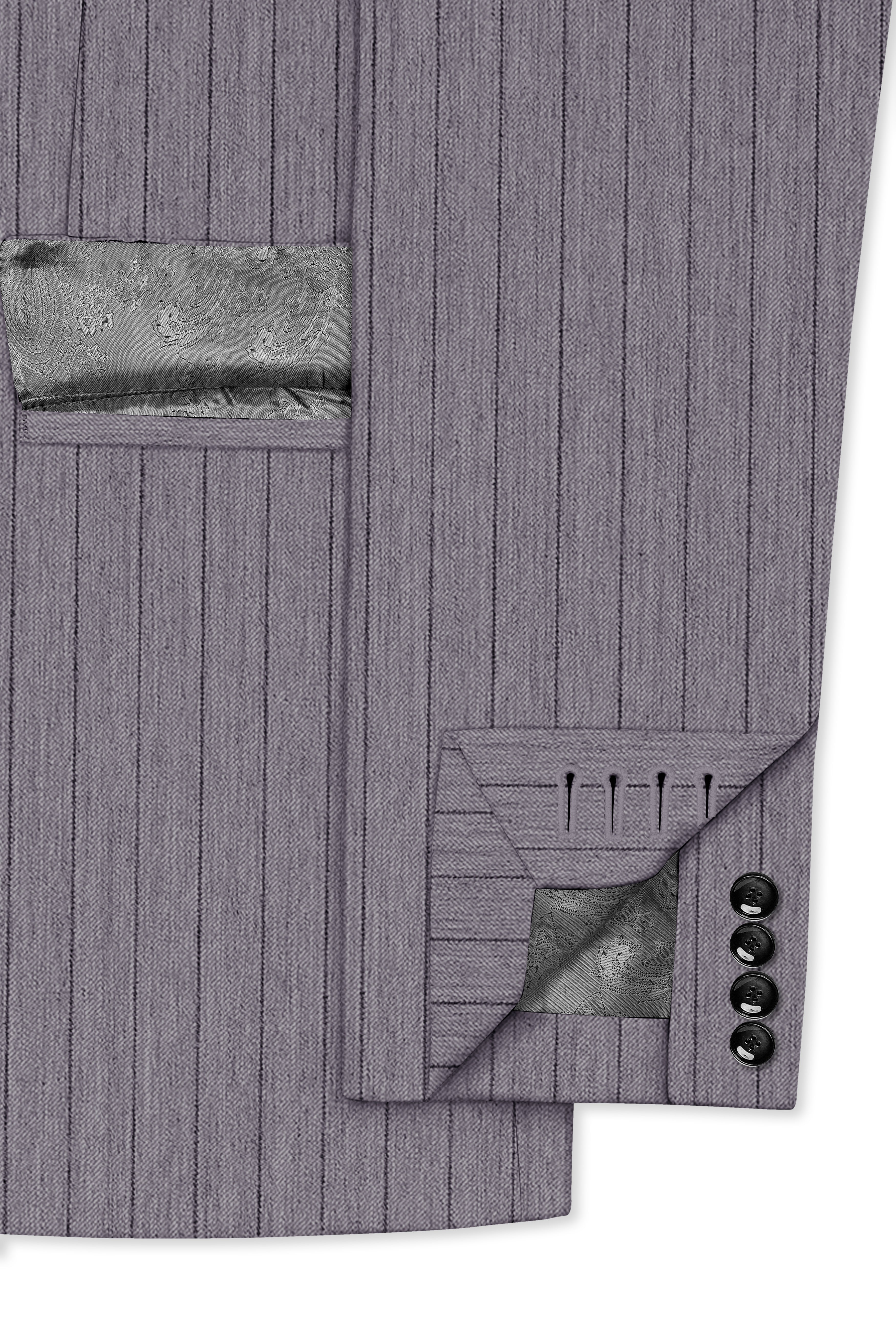 Velmoro-Mauve Gray Pin Striped Wool Rich Slight Stretch Double Breasted Suit