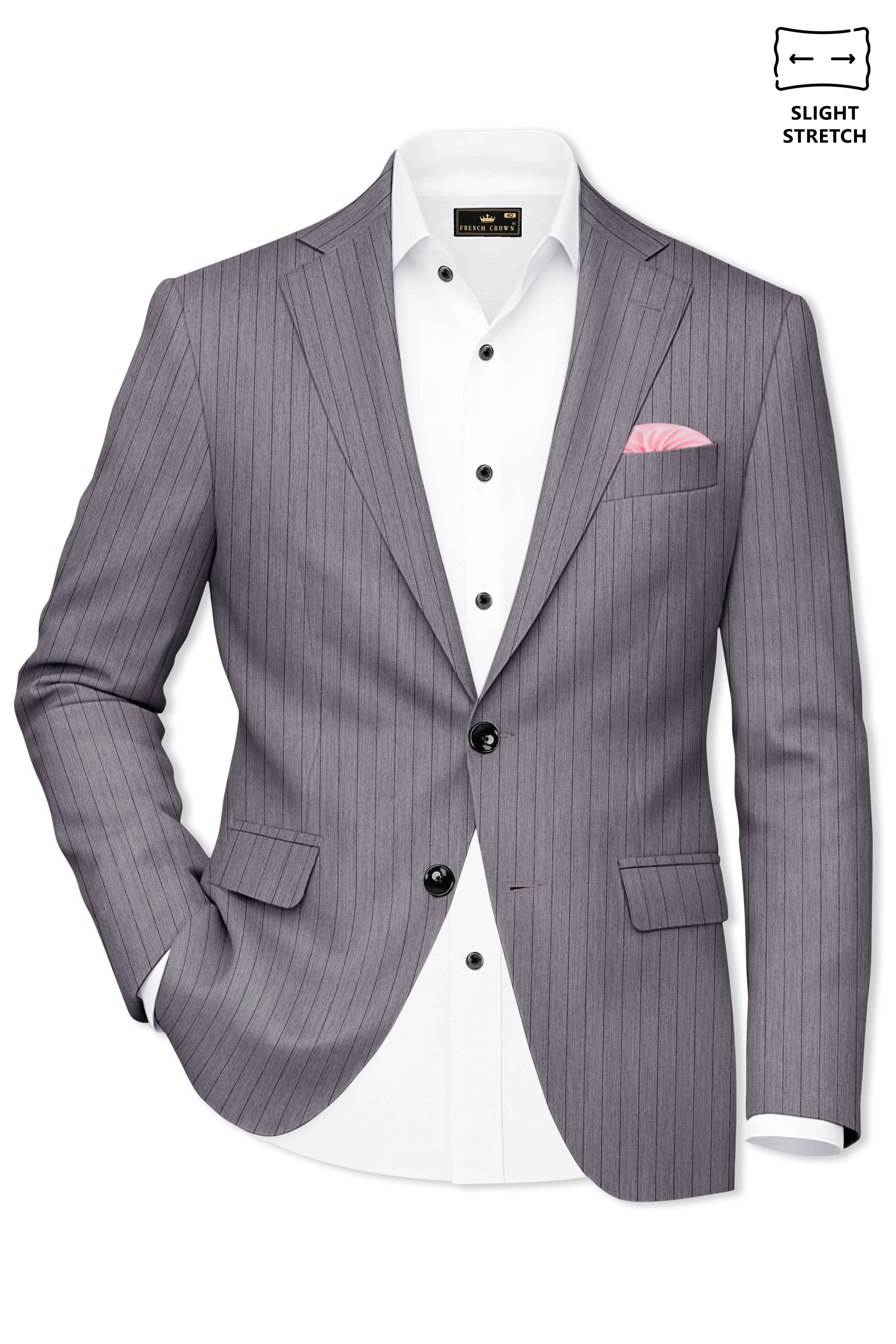 Velmoro-Mauve Gray Pin Striped Wool Rich Slight Stretch Single Breasted Suit