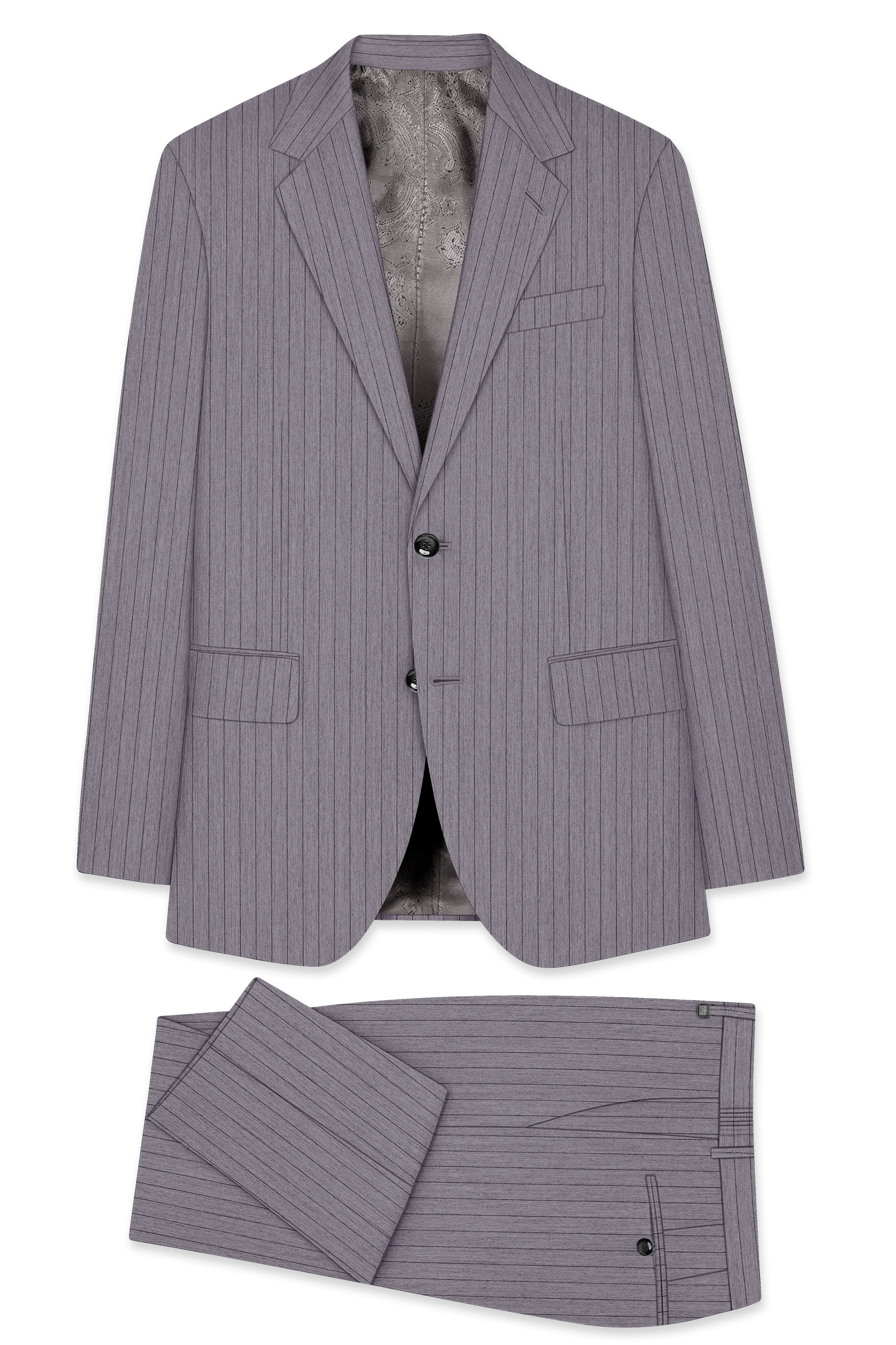 Velmoro-Mauve Gray Pin Striped Wool Rich Slight Stretch Single Breasted Suit