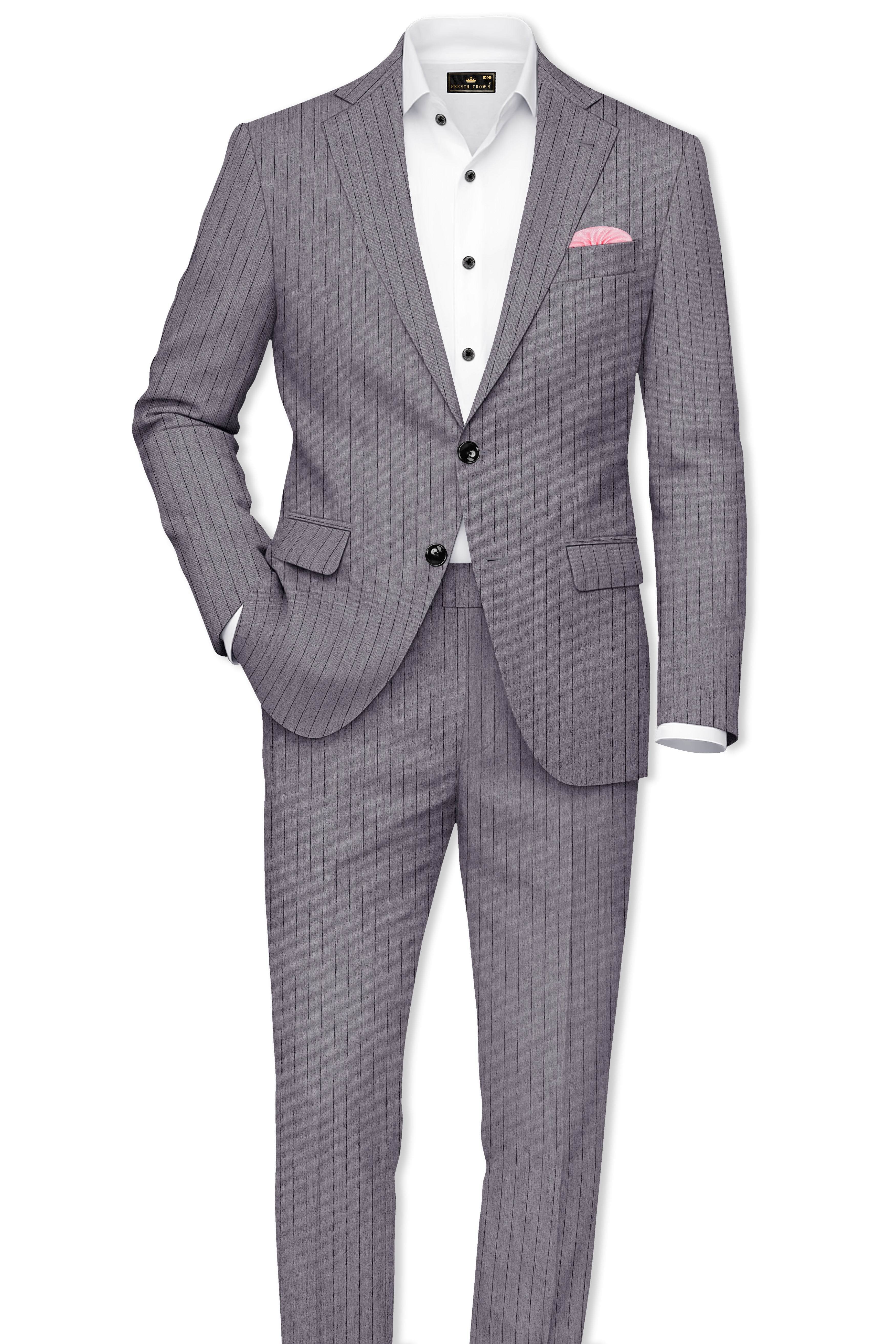 Velmoro-Mauve Gray Pin Striped Wool Rich Slight Stretch Single Breasted Suit