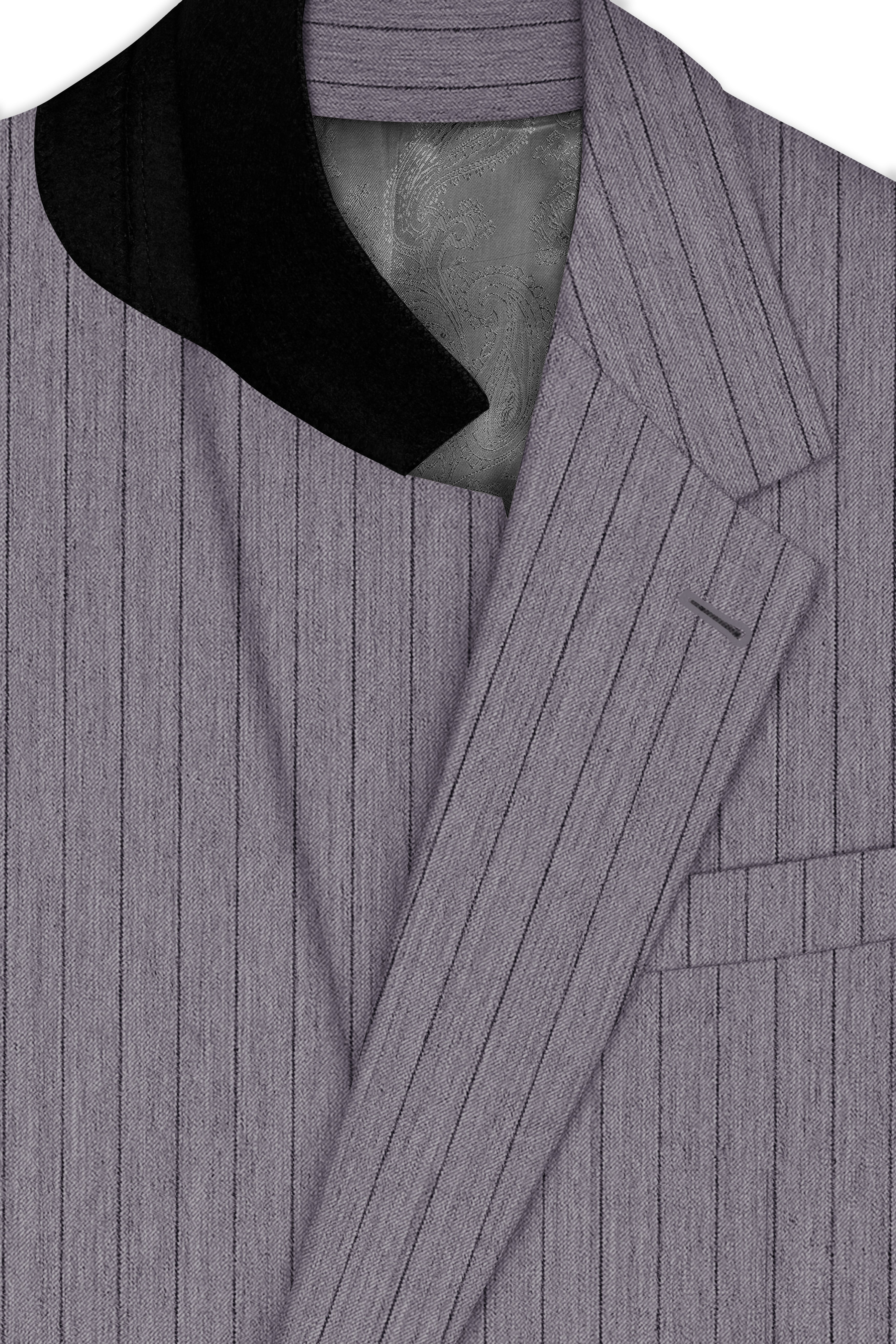 Velmoro-Mauve Gray Pin Striped Wool Rich Slight Stretch Single Breasted Suit
