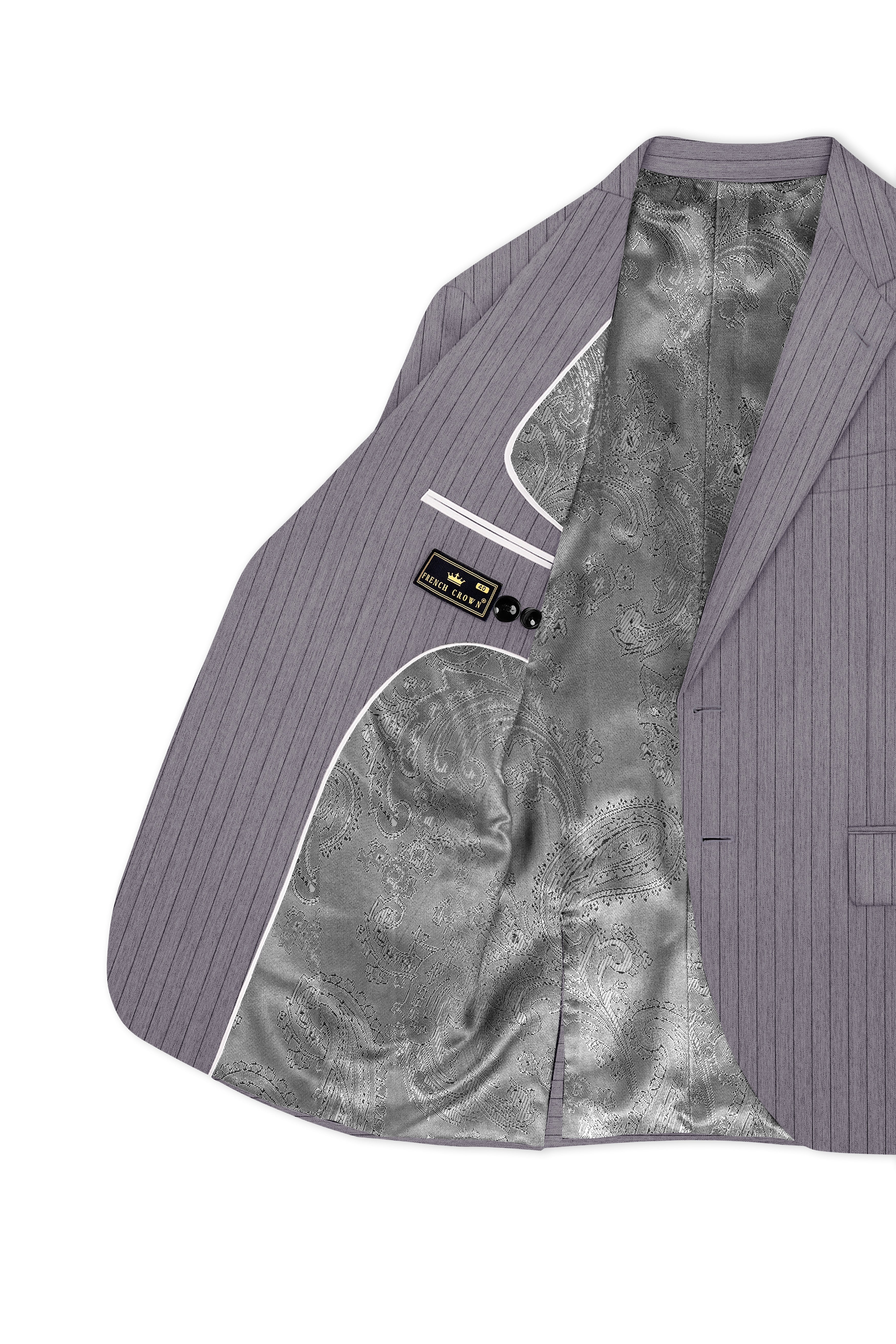 Velmoro-Mauve Gray Pin Striped Wool Rich Slight Stretch Single Breasted Suit