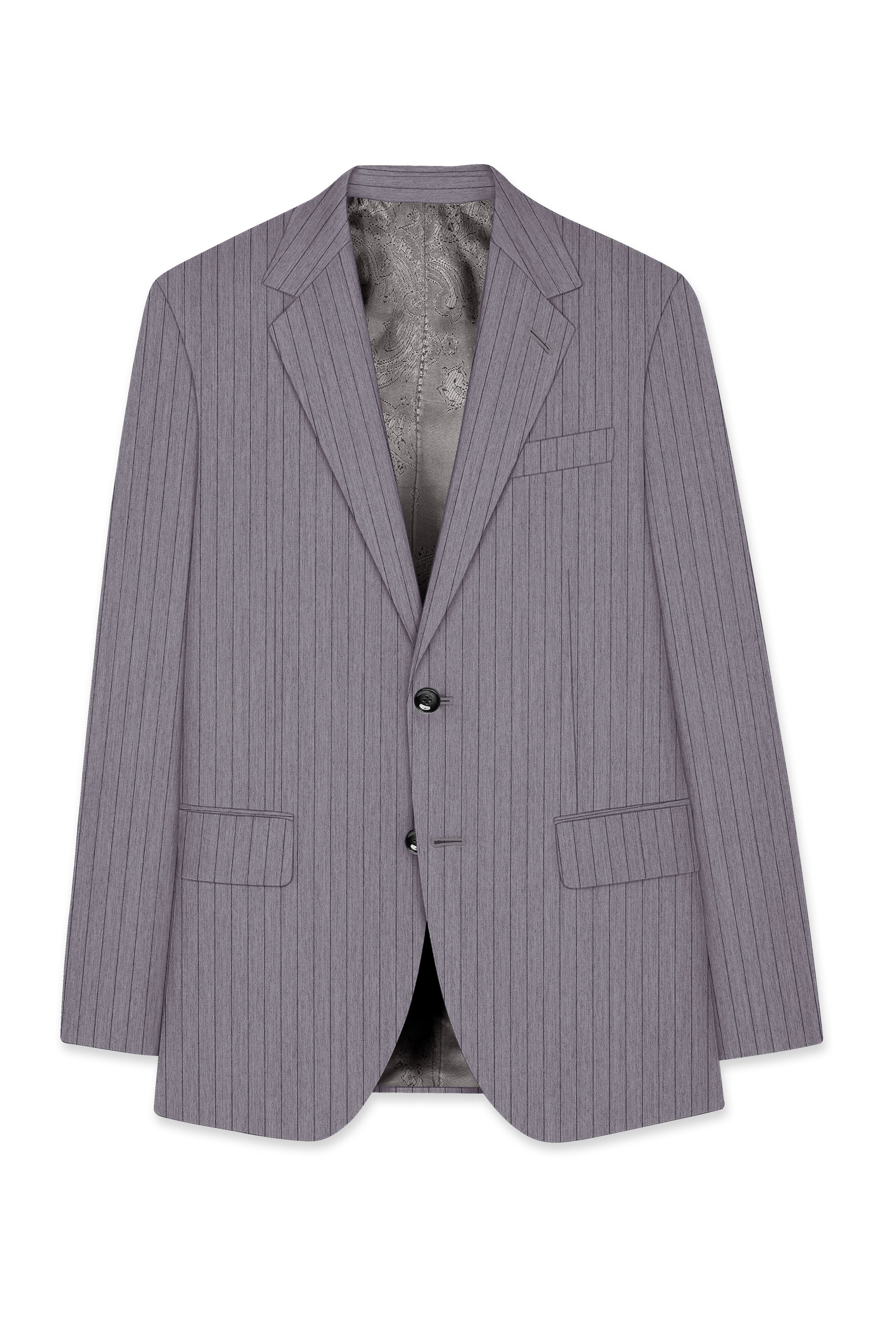 Velmoro-Mauve Gray Pin Striped Wool Rich Slight Stretch Single Breasted Suit