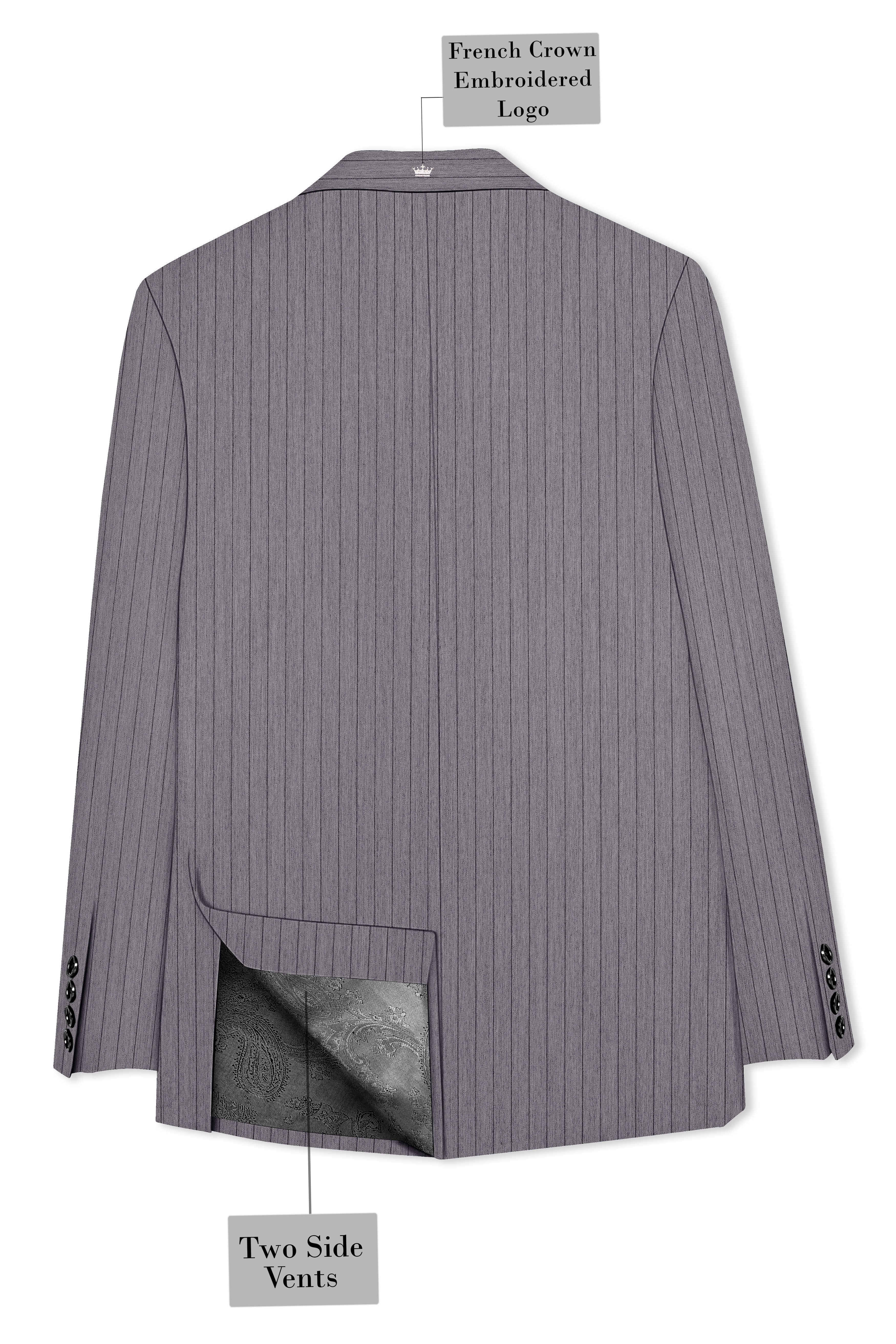 Velmoro-Mauve Gray Pin Striped Wool Rich Slight Stretch Single Breasted Suit