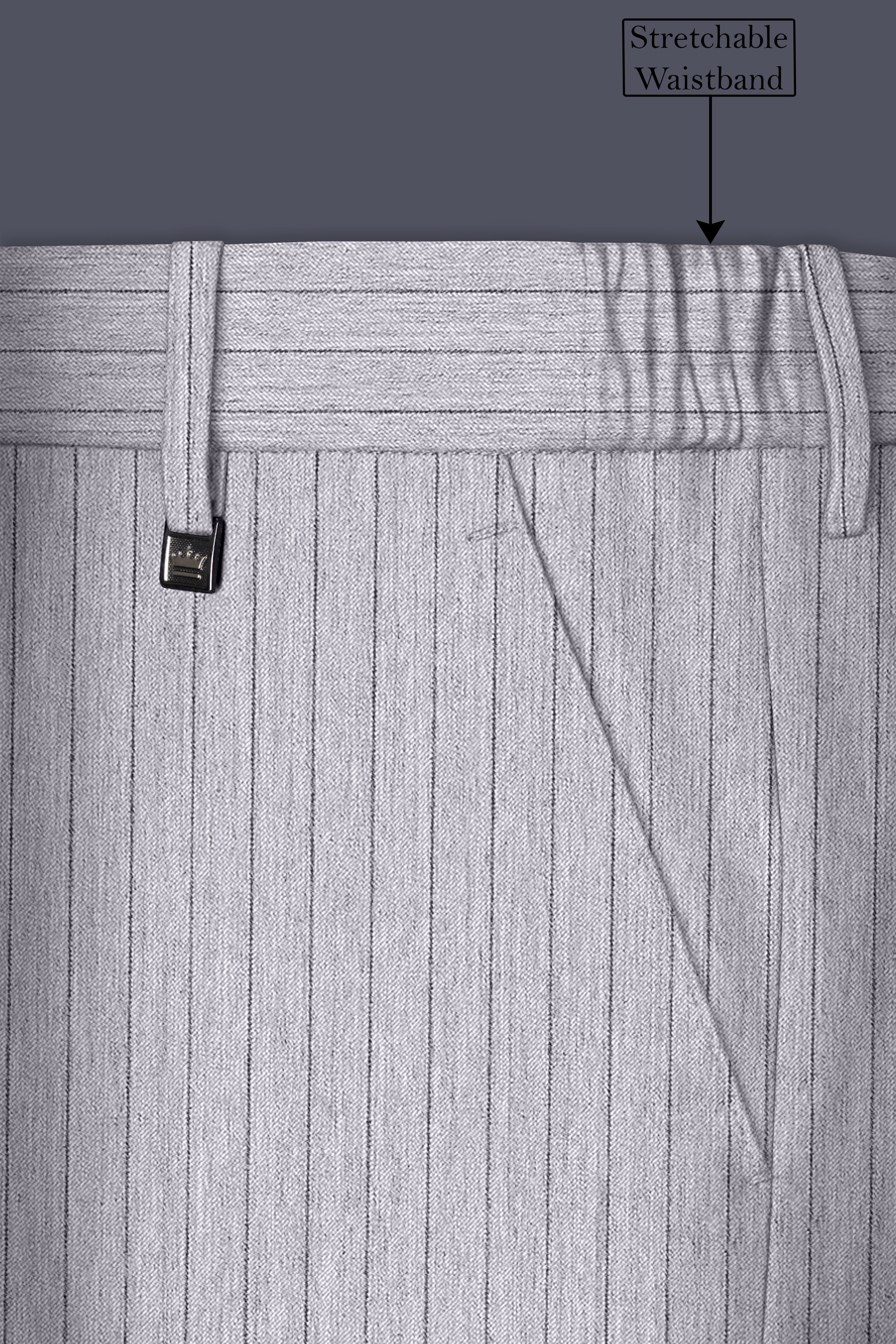 Grisvoro-Sterling Gray Pin Striped Wool Rich Slight Stretch Cross Placket Bandhgala Suit