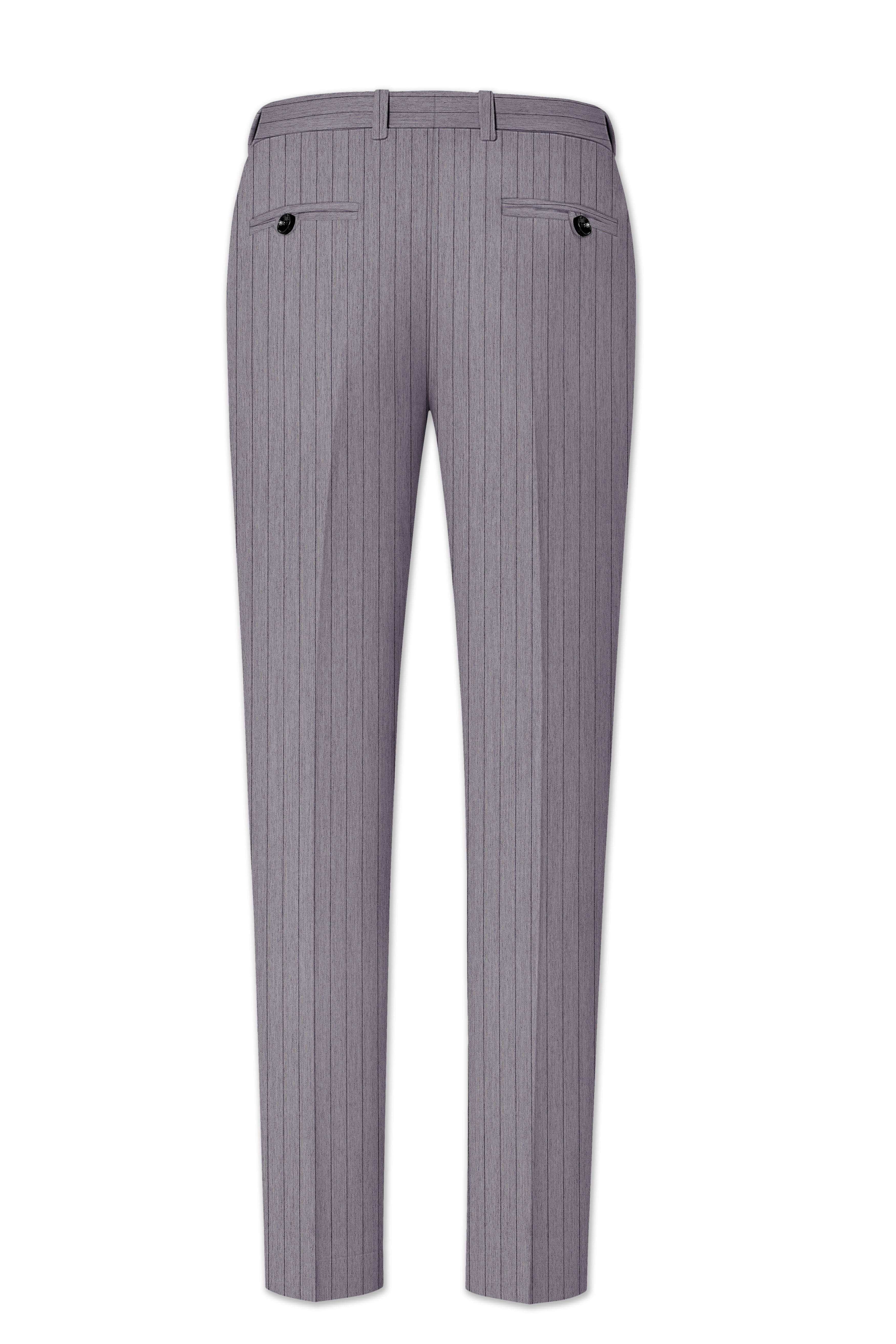 Velmoro-Mauve Gray Pin Striped Wool Rich Cross Placket Bandhgala Slight Stretch Suit