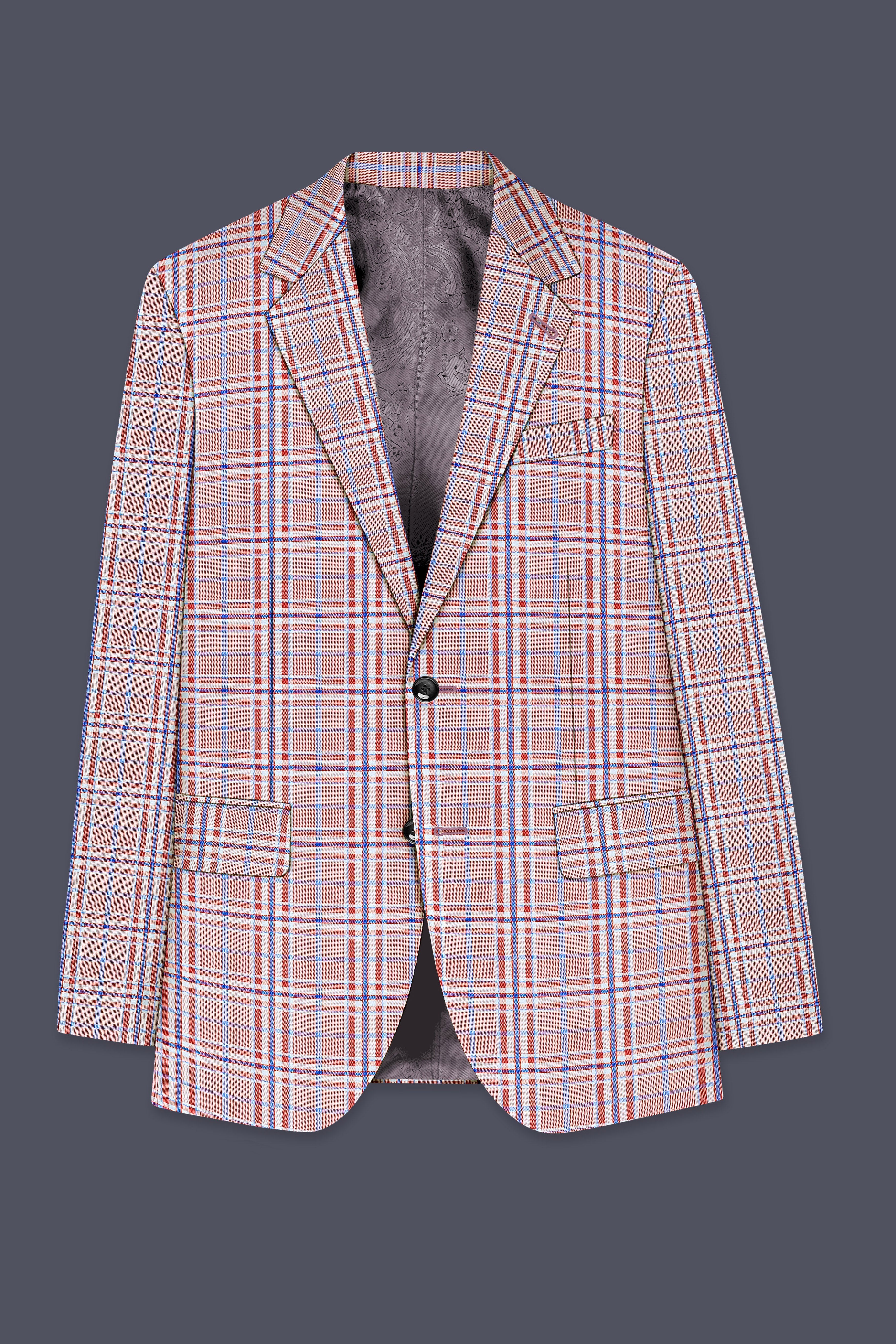 Velour-Turkish Rose Pink And Wild Blue Plaid Wool Rich Single Breasted Suit