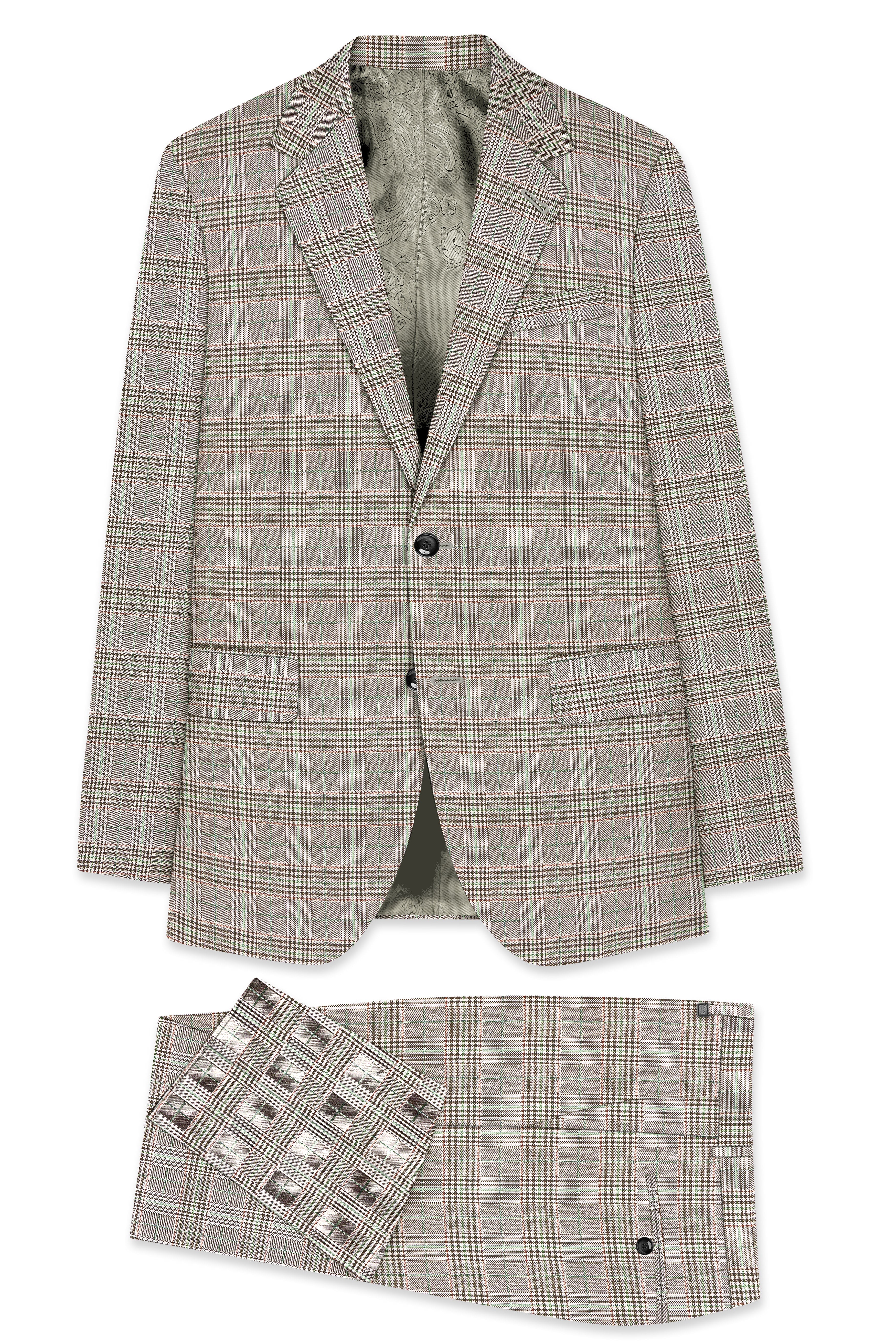 Truffle-Café Noir Brown Plaid Wool Rich Single Breasted Suit