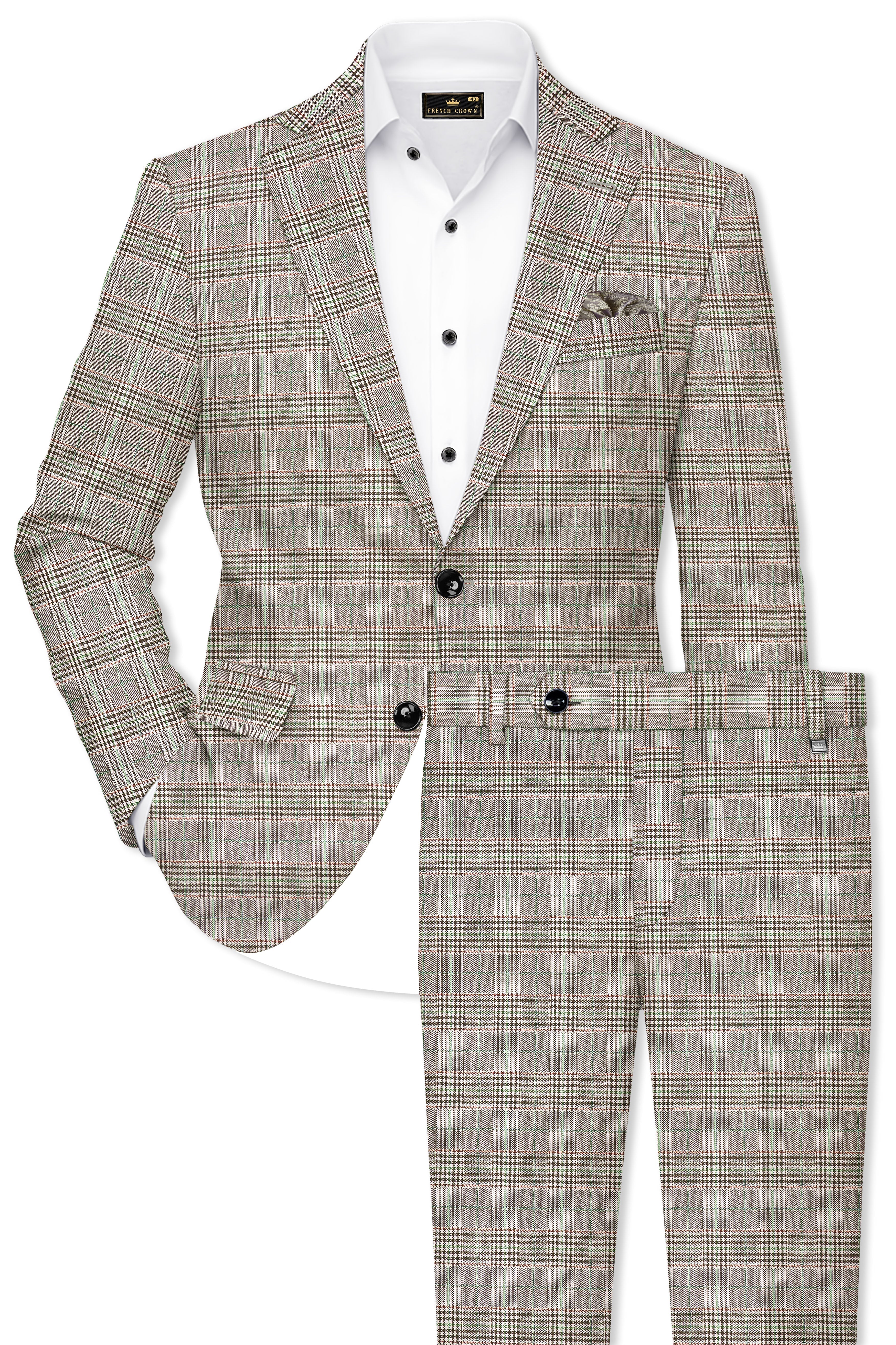 Truffle-Café Noir Brown Plaid Wool Rich Single Breasted Suit