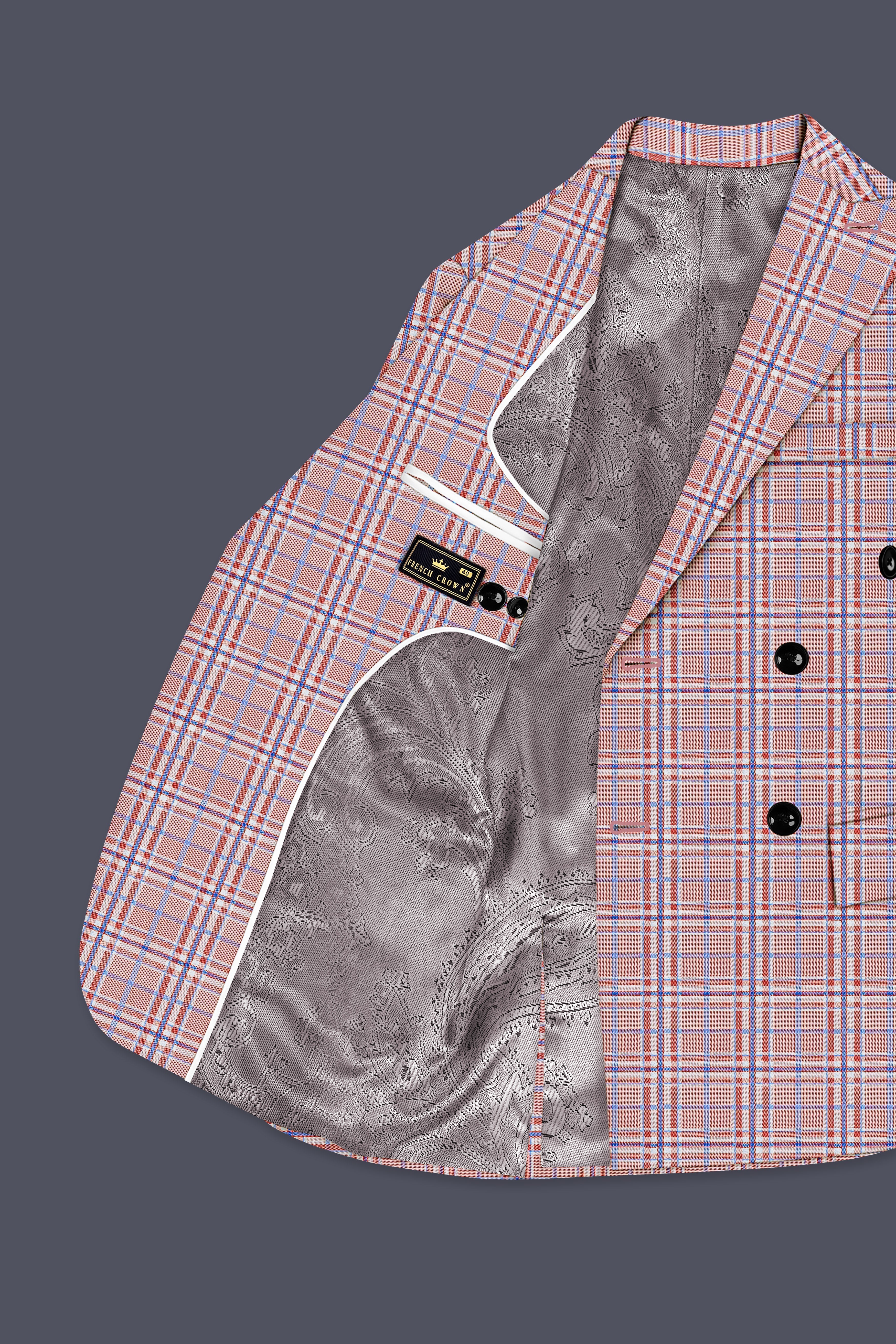 Velour-Turkish Rose Pink And Wild Blue Plaid Wool Rich Double Breasted Suit