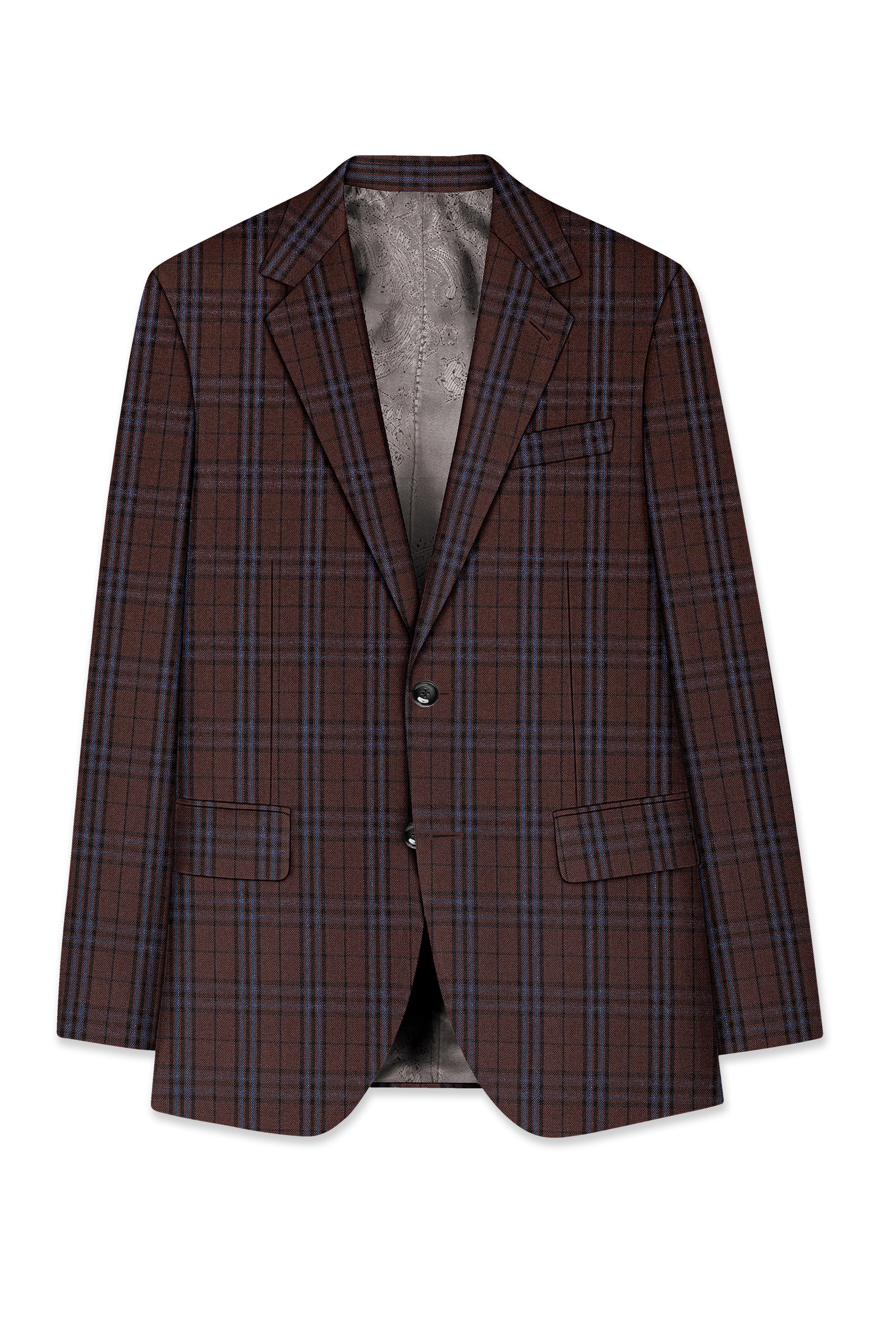Cedar-Gingerbread Brown Plaid Wool Rich Single Breasted Suit