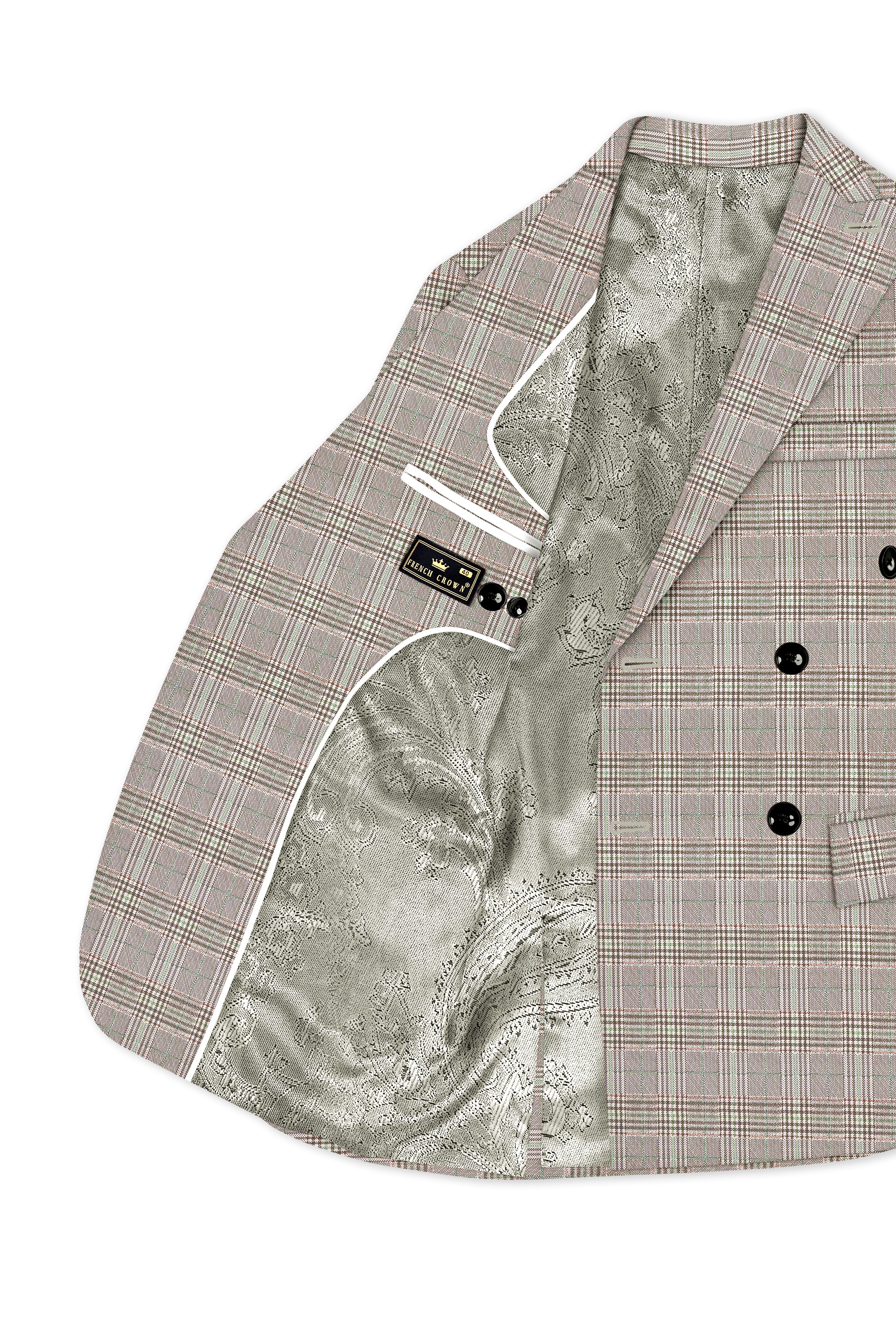 Truffle-Café Noir Brown Plaid Wool Rich Double Breasted Suit