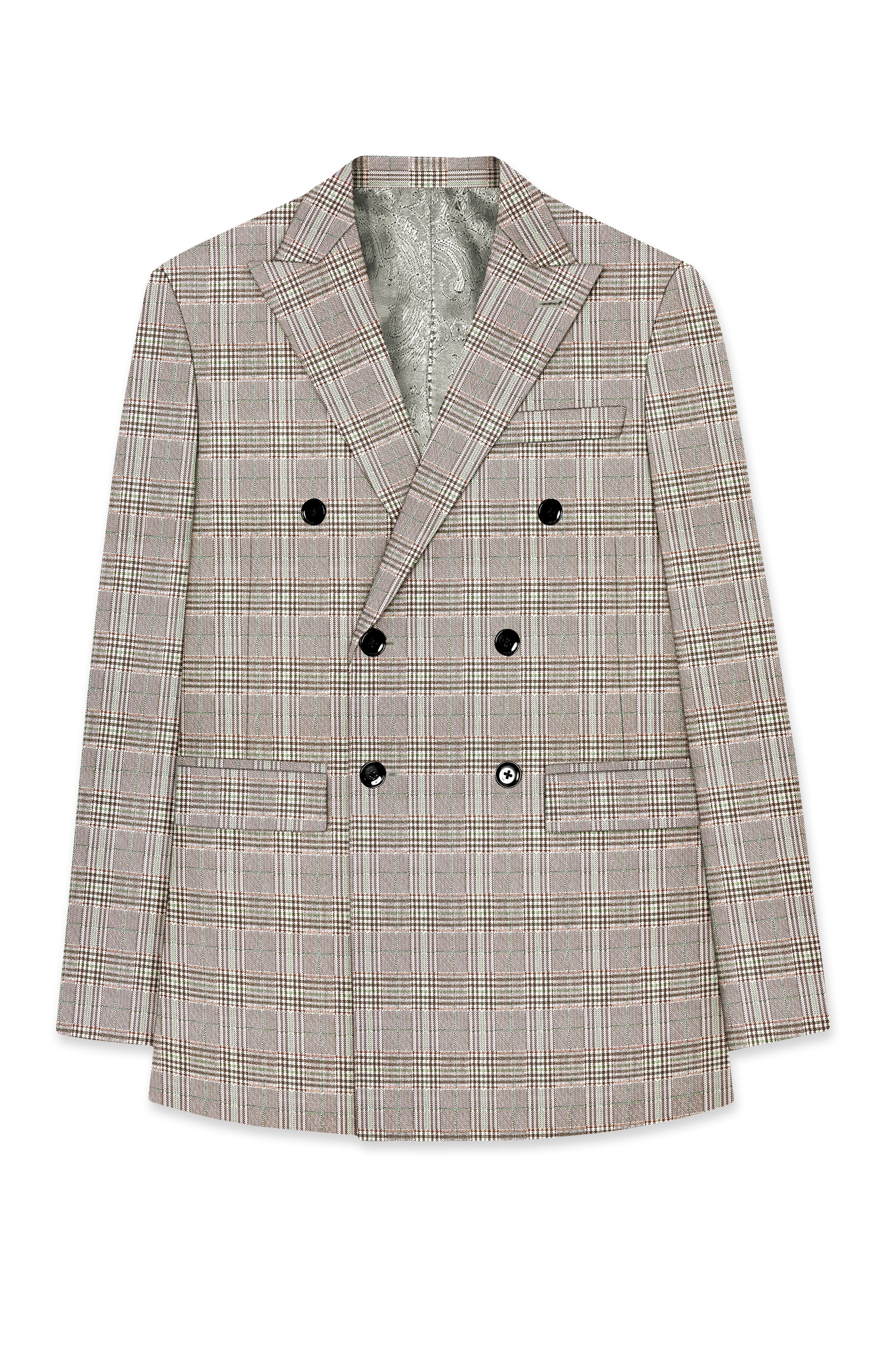 Truffle-Café Noir Brown Plaid Wool Rich Double Breasted Suit