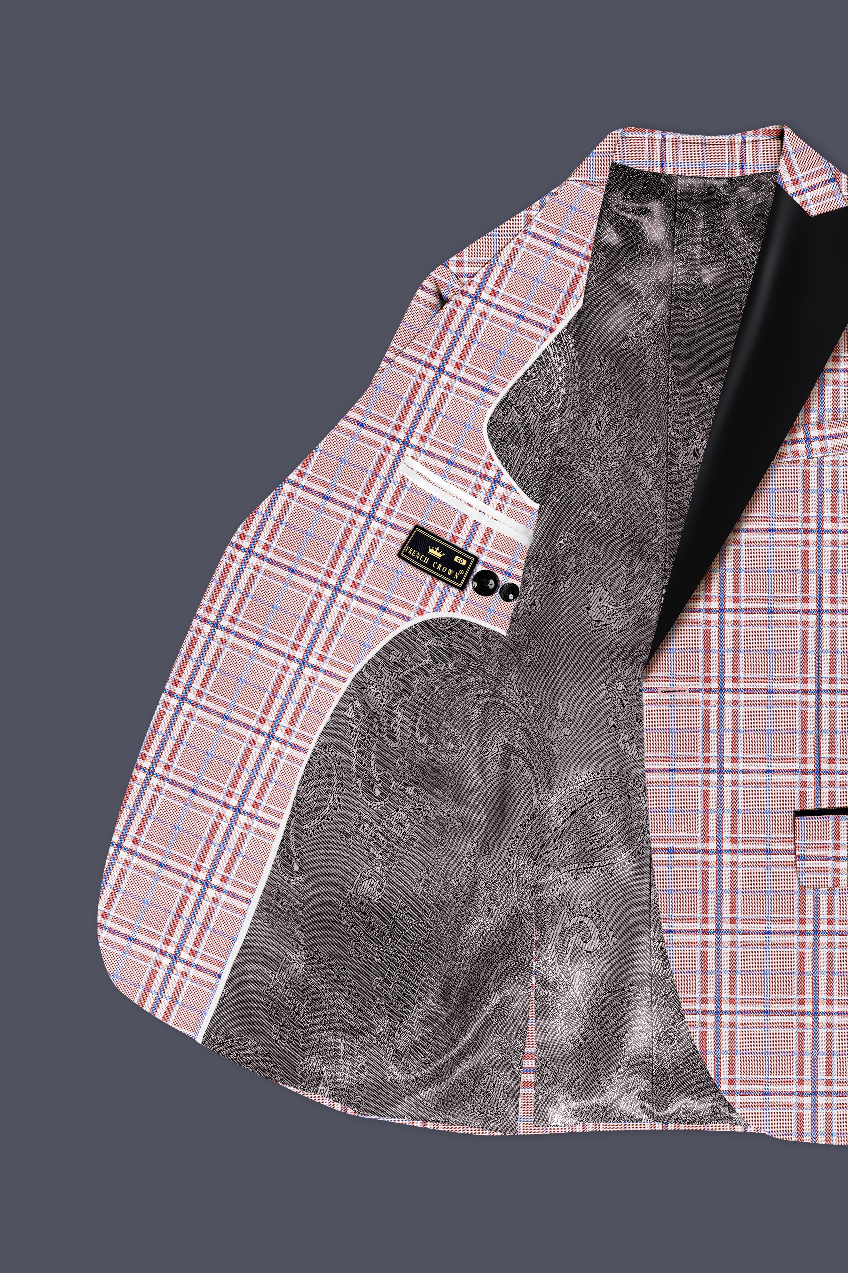 Velour-Turkish Rose Pink And Wild Blue Plaid Wool Rich Peak Lapel Tuxedo Suit