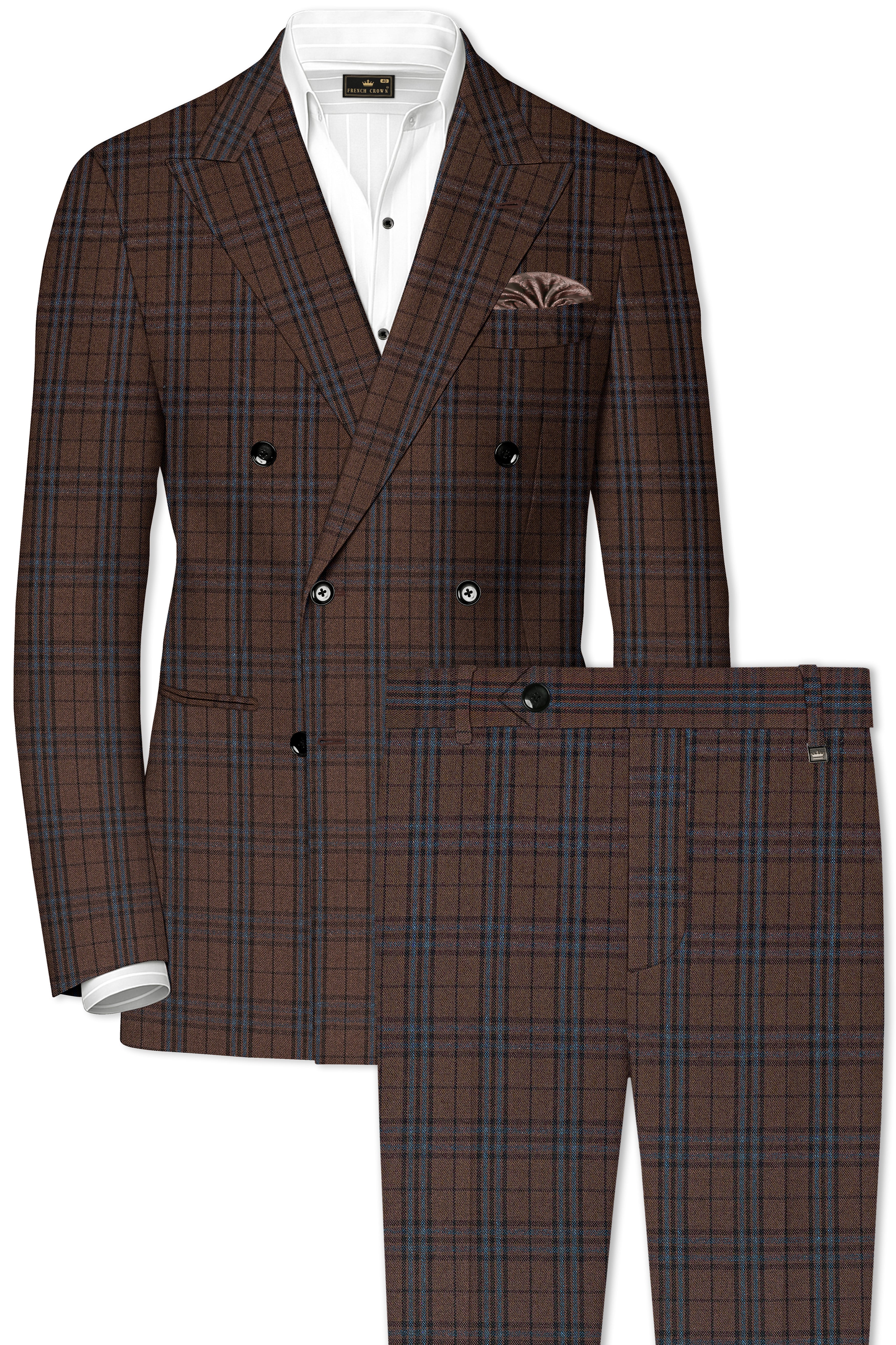 Cedar-Gingerbread Brown Plaid Wool blend Double Brested Suit