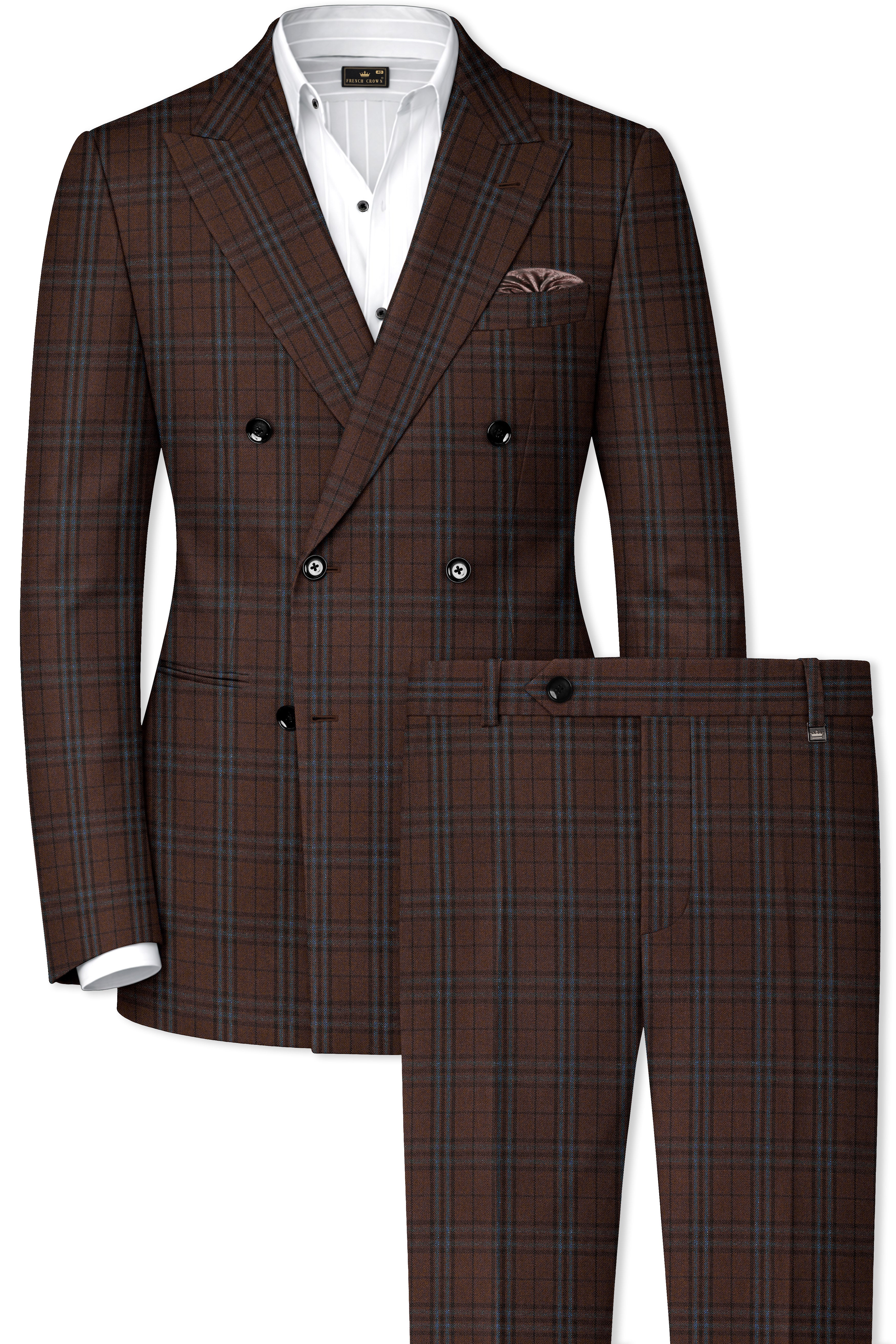 Cedar-Gingerbread Brown Plaid Wool blend Double Brested Suit