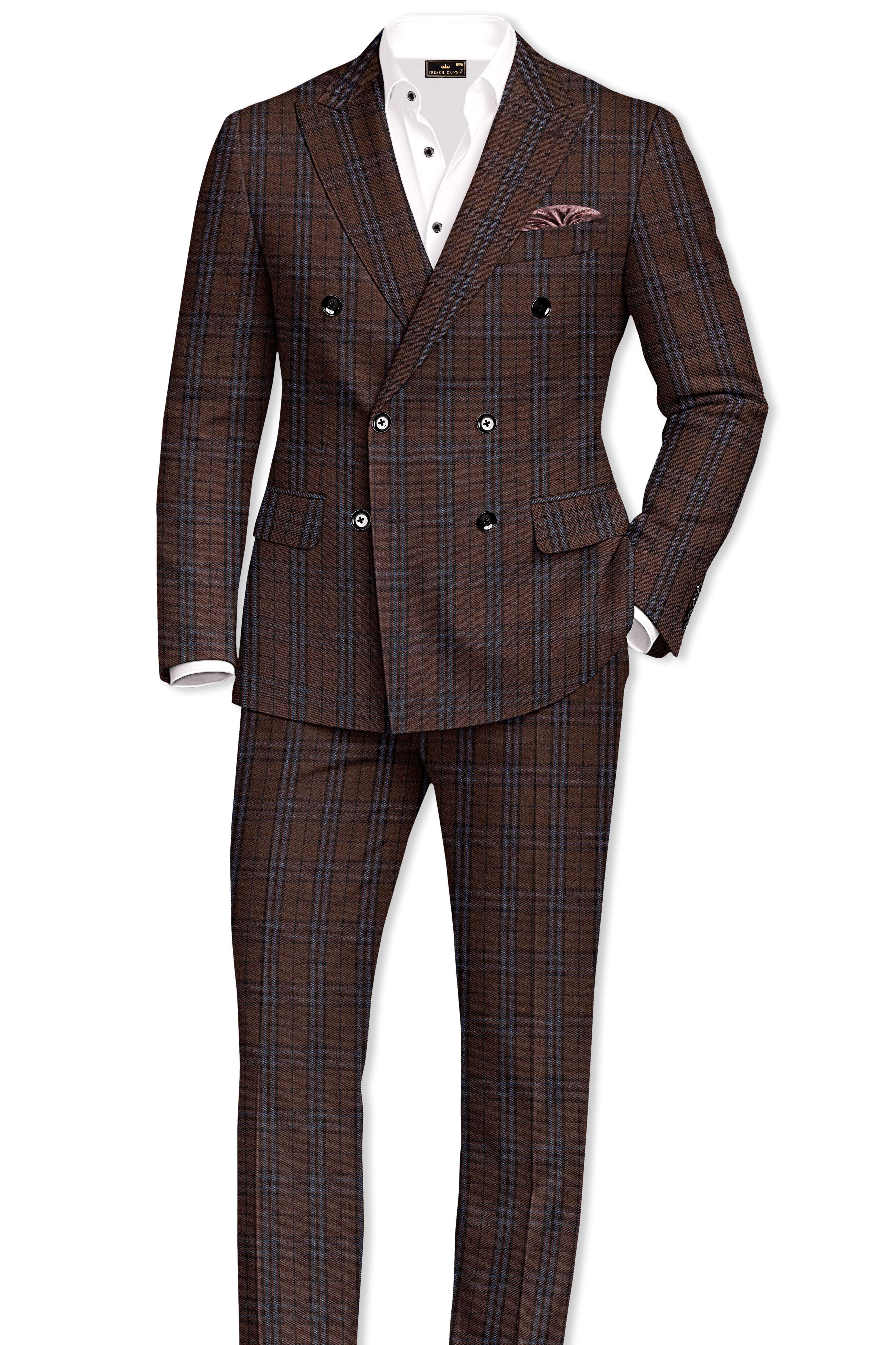 Cedar-Gingerbread Brown Plaid Wool blend Double Brested Suit