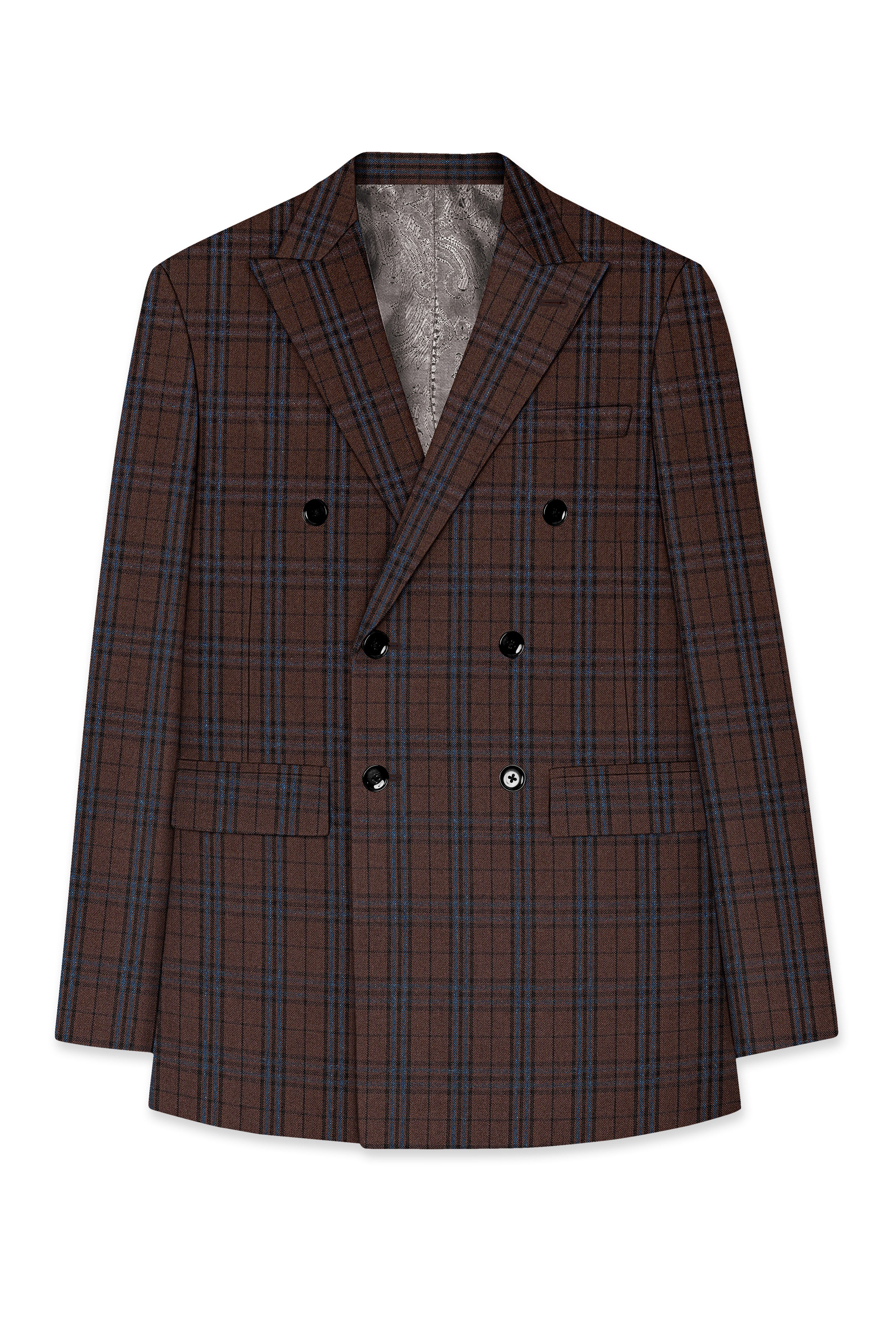 Cedar-Gingerbread Brown Plaid Wool blend Double Brested Suit