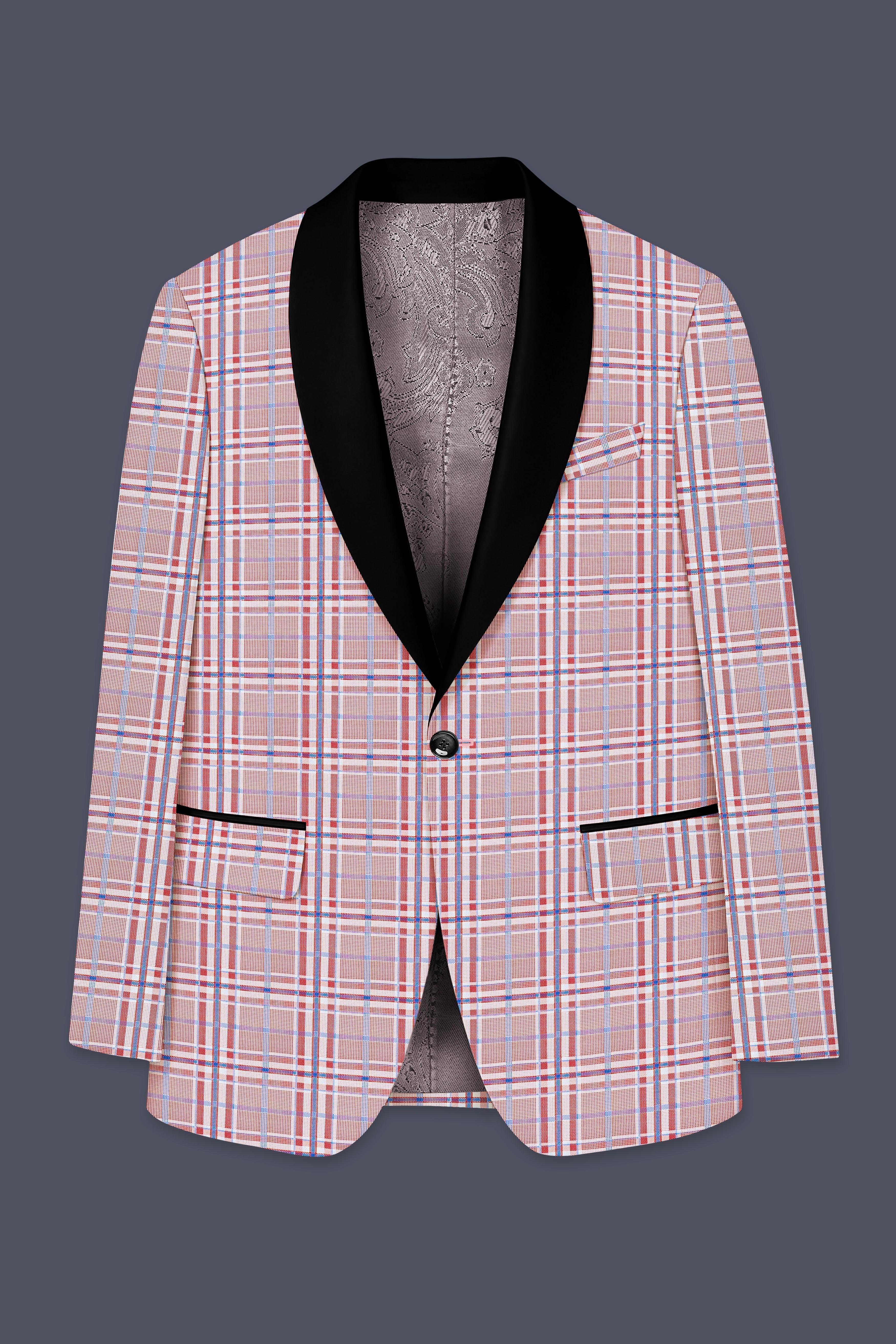 Velour-Turkish Rose Pink And Wild Blue Plaid Wool Rich Tuxedo Suit