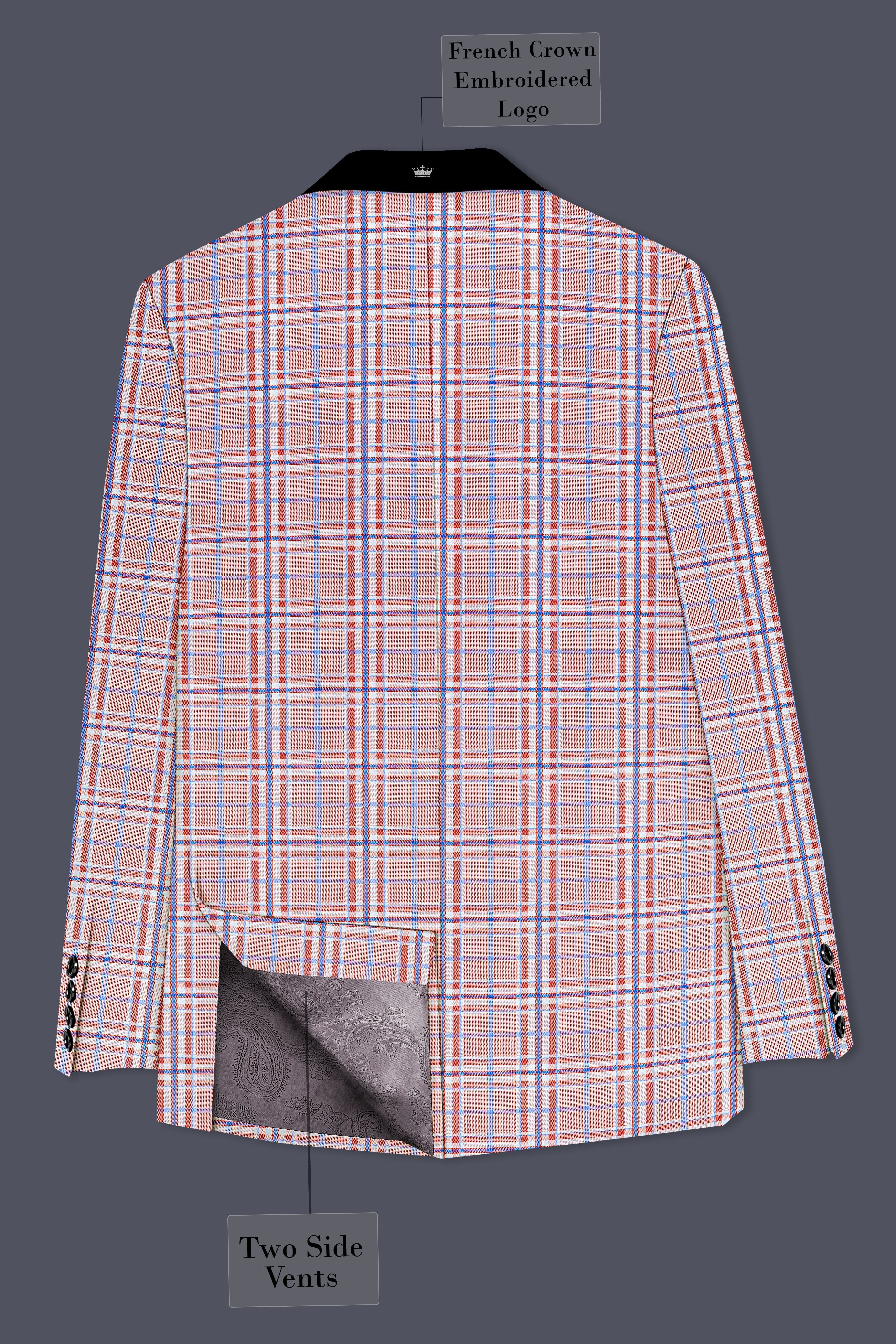 Velour-Turkish Rose Pink And Wild Blue Plaid Wool Rich Tuxedo Suit