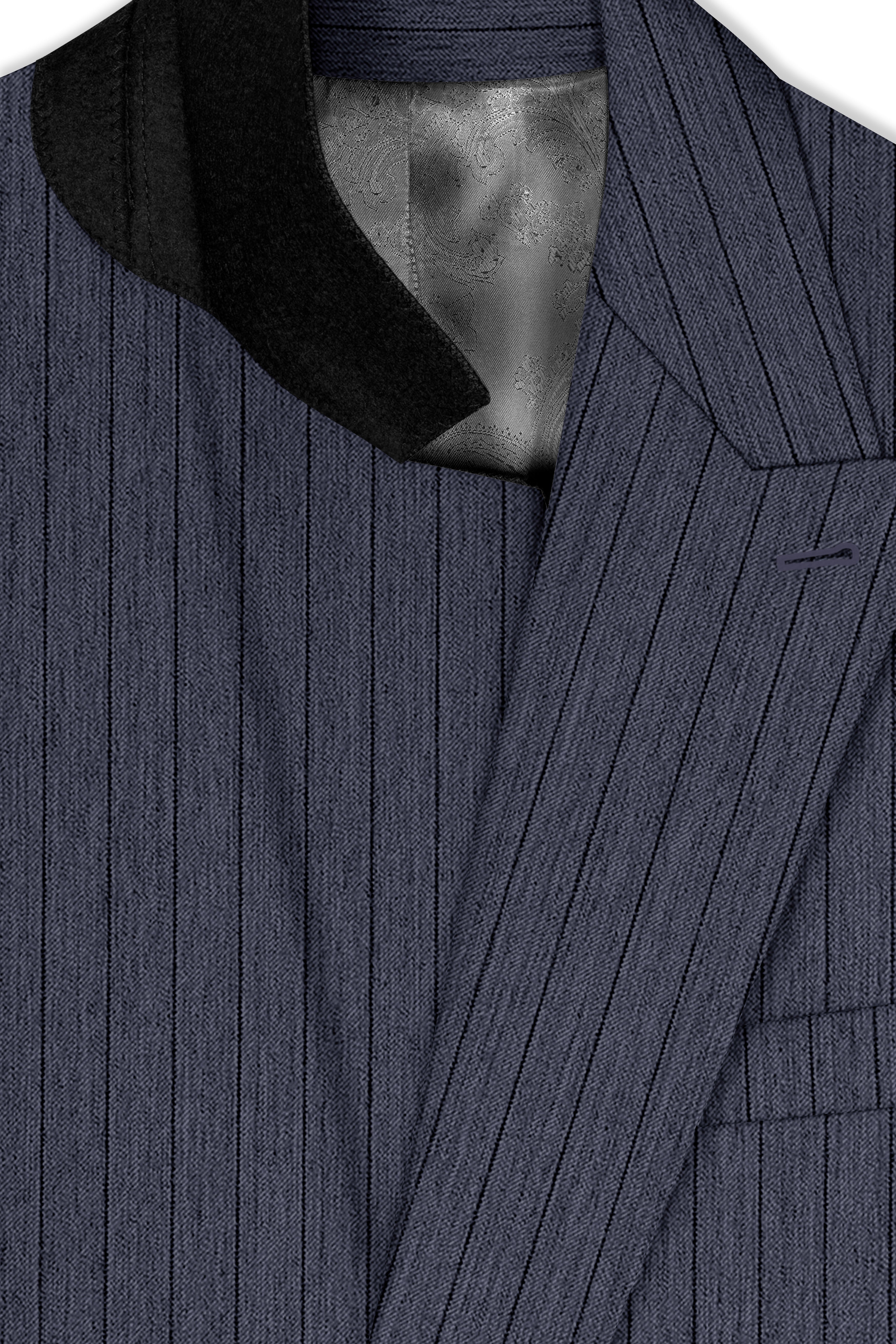 Azurion-Ninja Blue Pin Striped Wool Rich Slight Stretch Double Breasted Suit