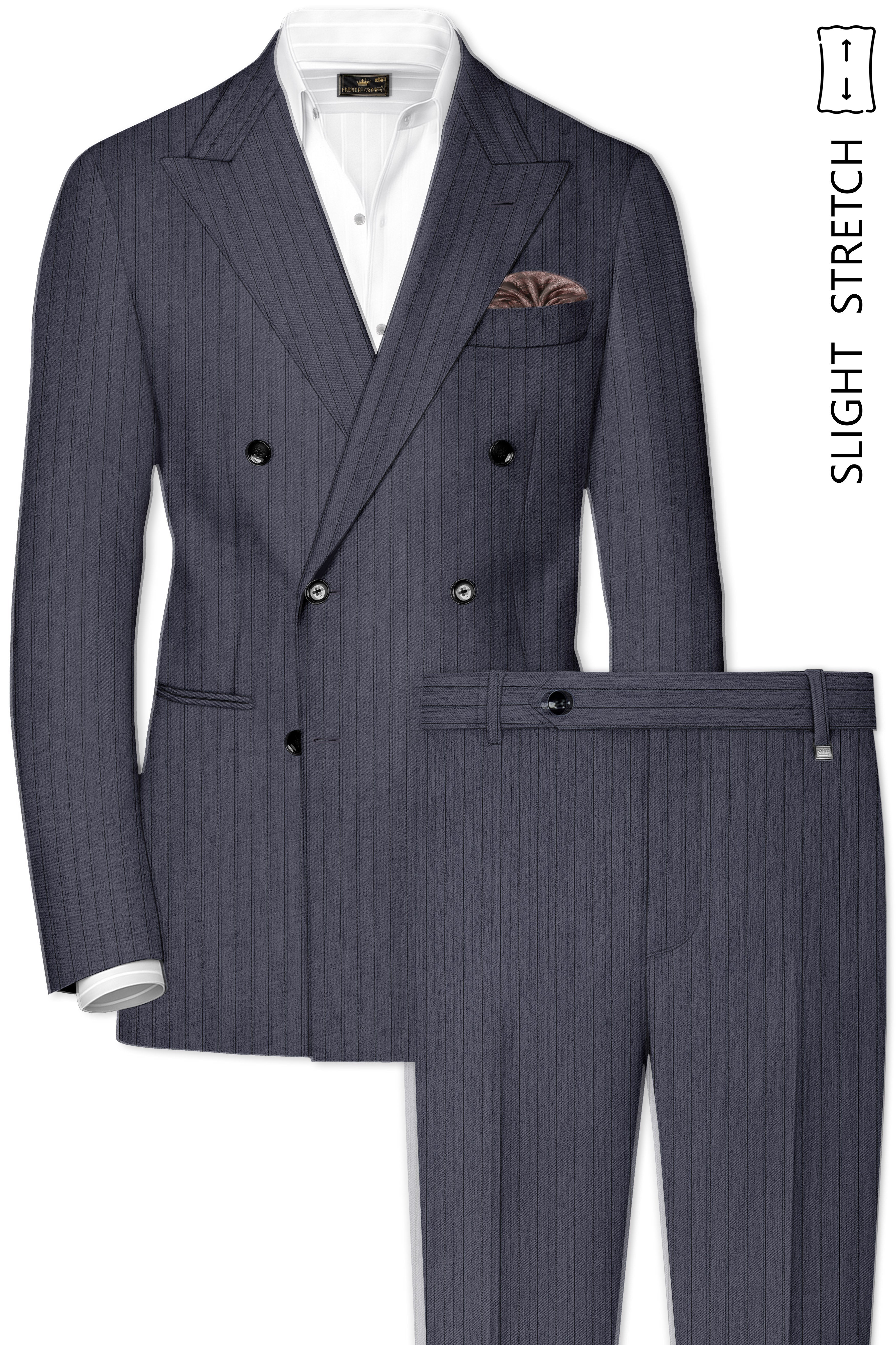 Noctaro-Vampire Gray Pin Striped Wool Rich Slight Stretch Double Breasted Suit