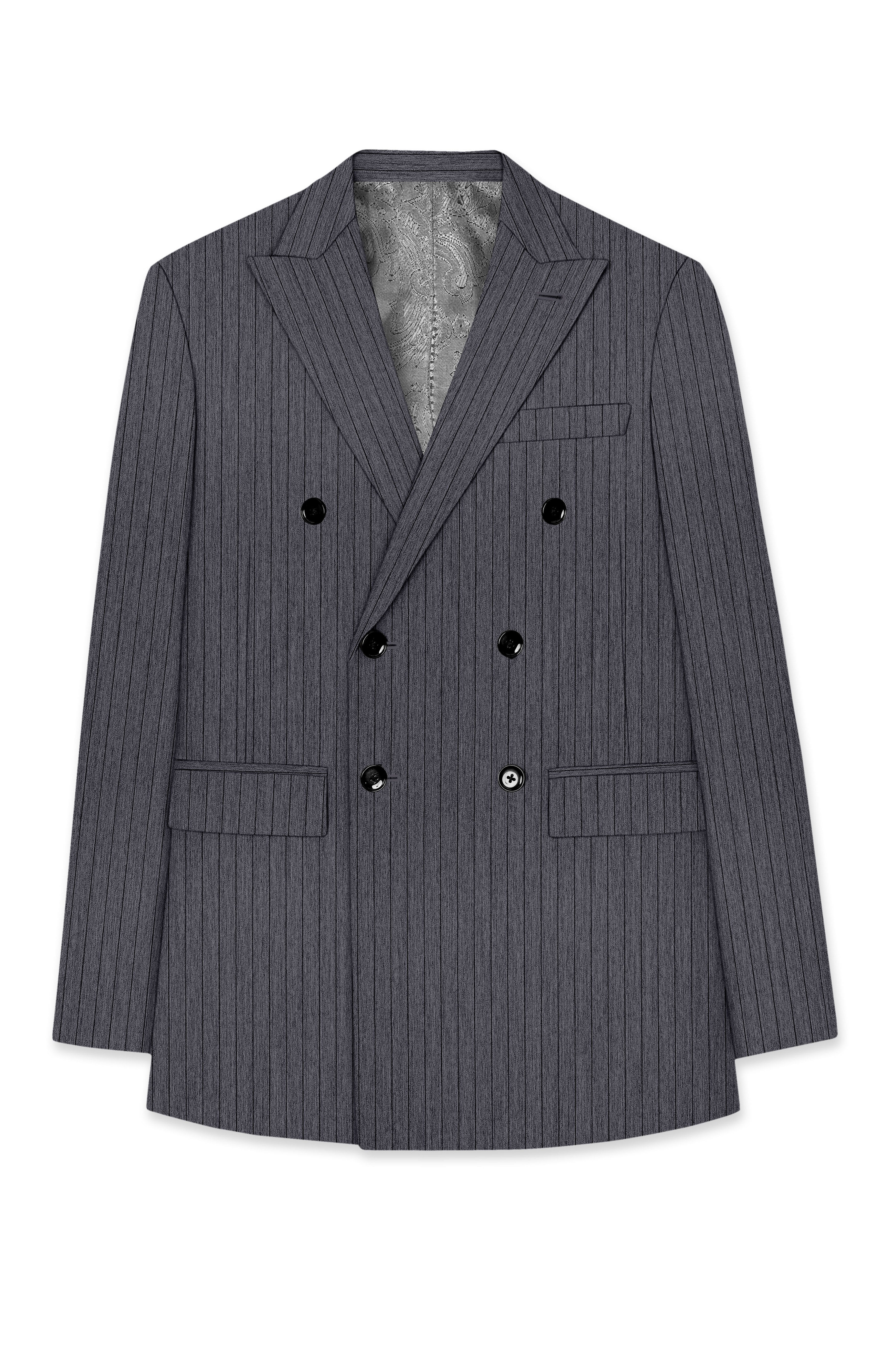 Noctaro-Vampire Gray Pin Striped Wool Rich Slight Stretch Double Breasted Suit