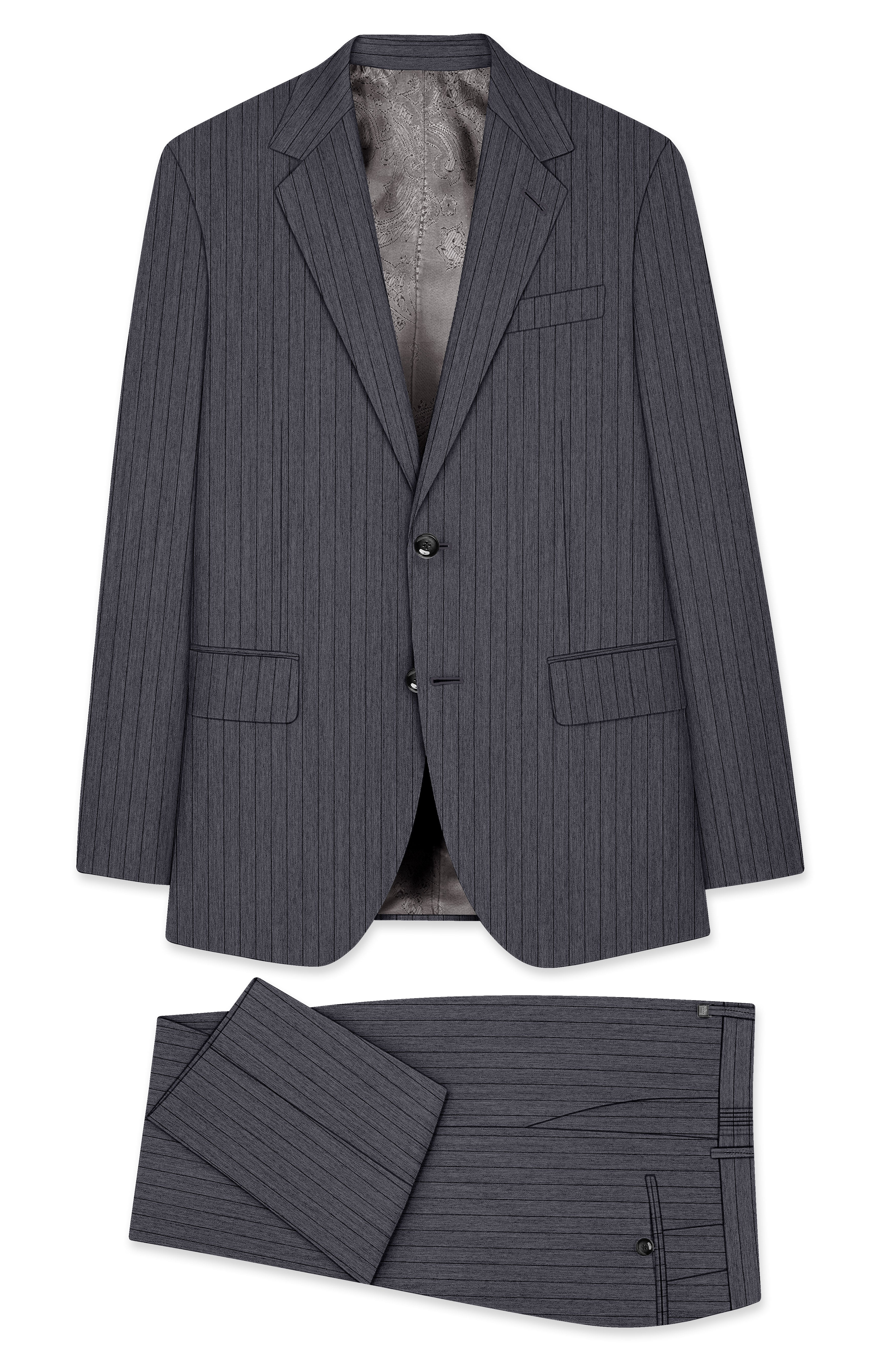 Noctaro-Vampire Gray Pin Striped Wool Rich Slight Stretch Single Breasted Suit