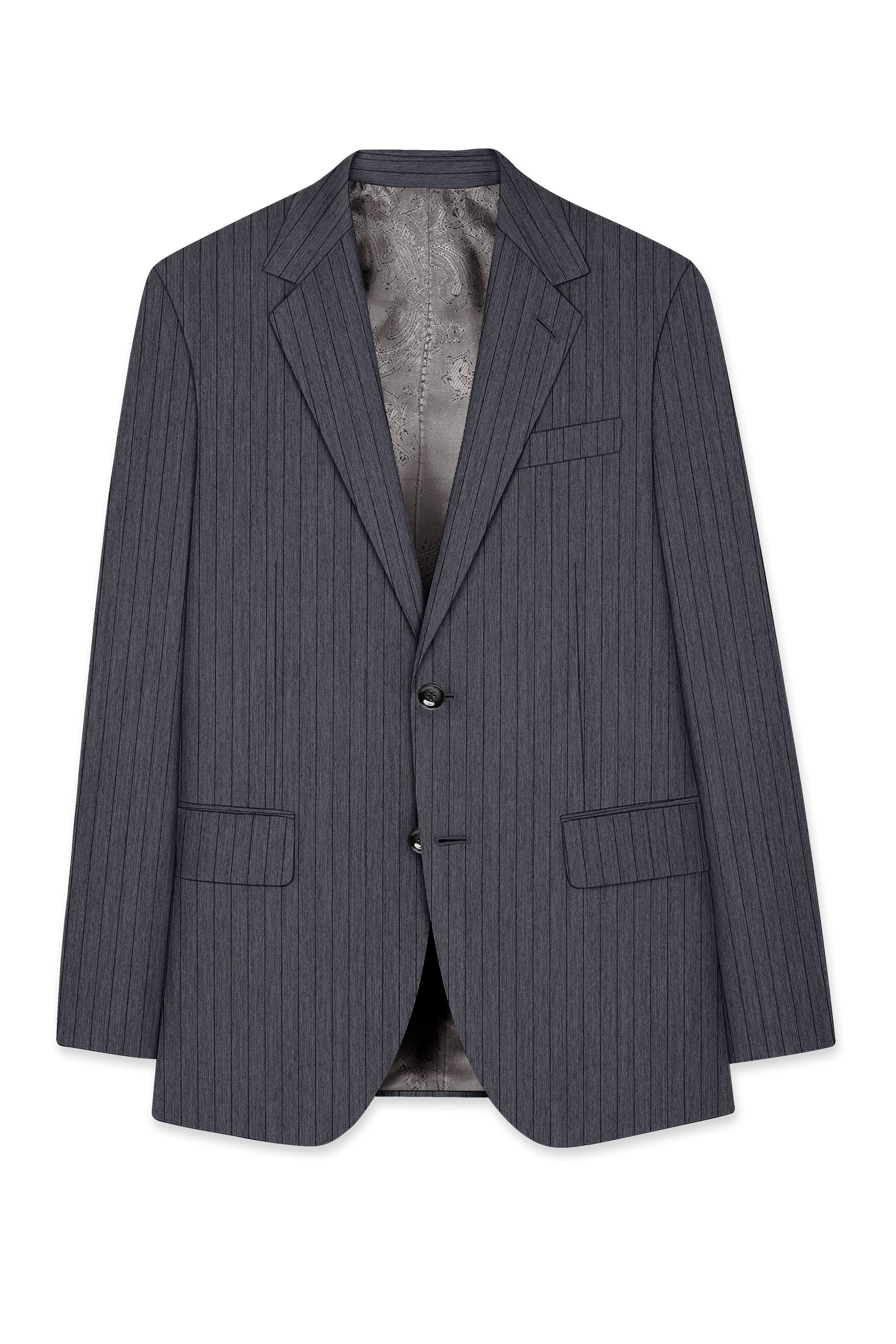 Noctaro-Vampire Gray Pin Striped Wool Rich Slight Stretch Single Breasted Suit