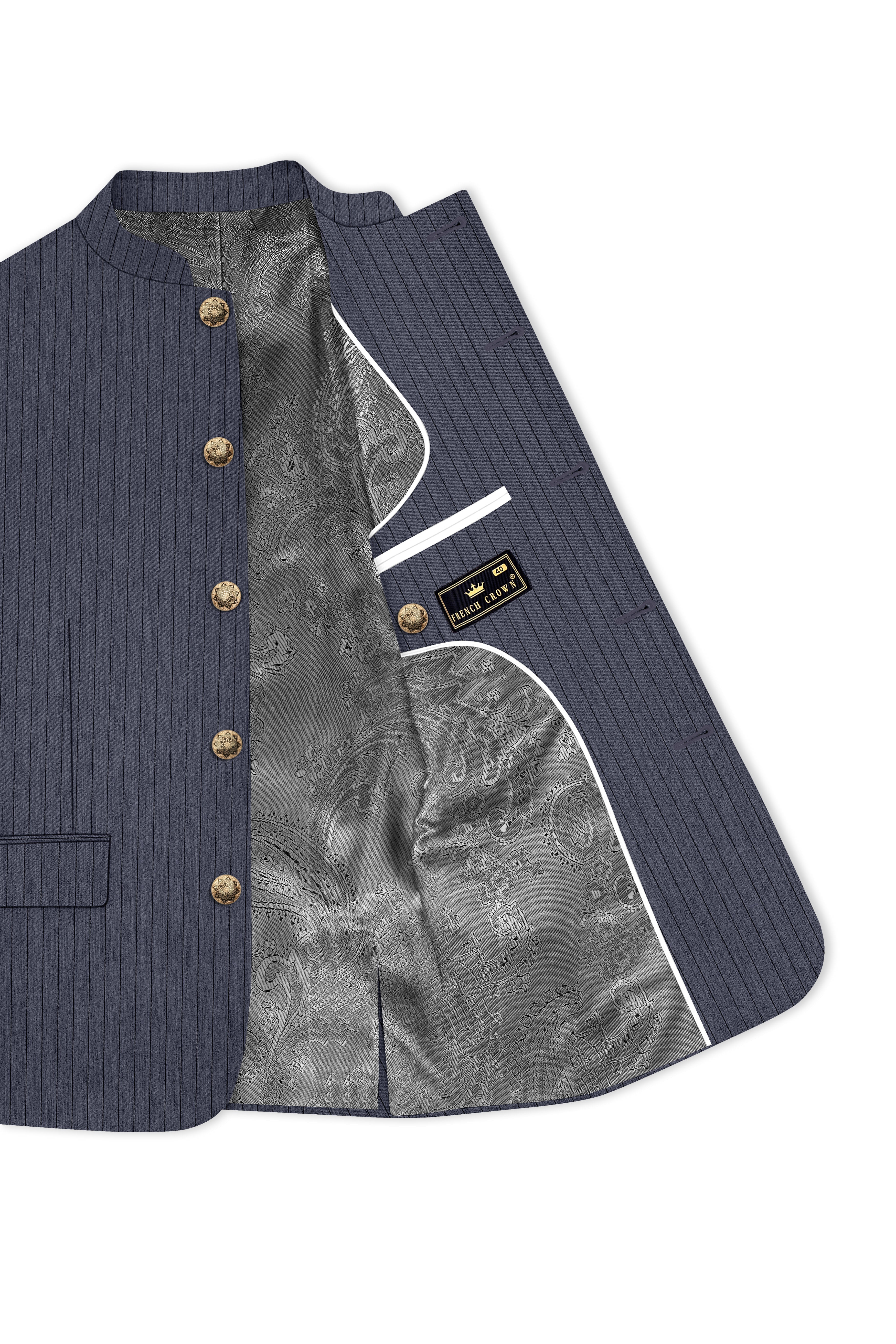 Azurion-Ninja Blue Pin Striped Wool Rich Slight Stretch Bandhgala Suit