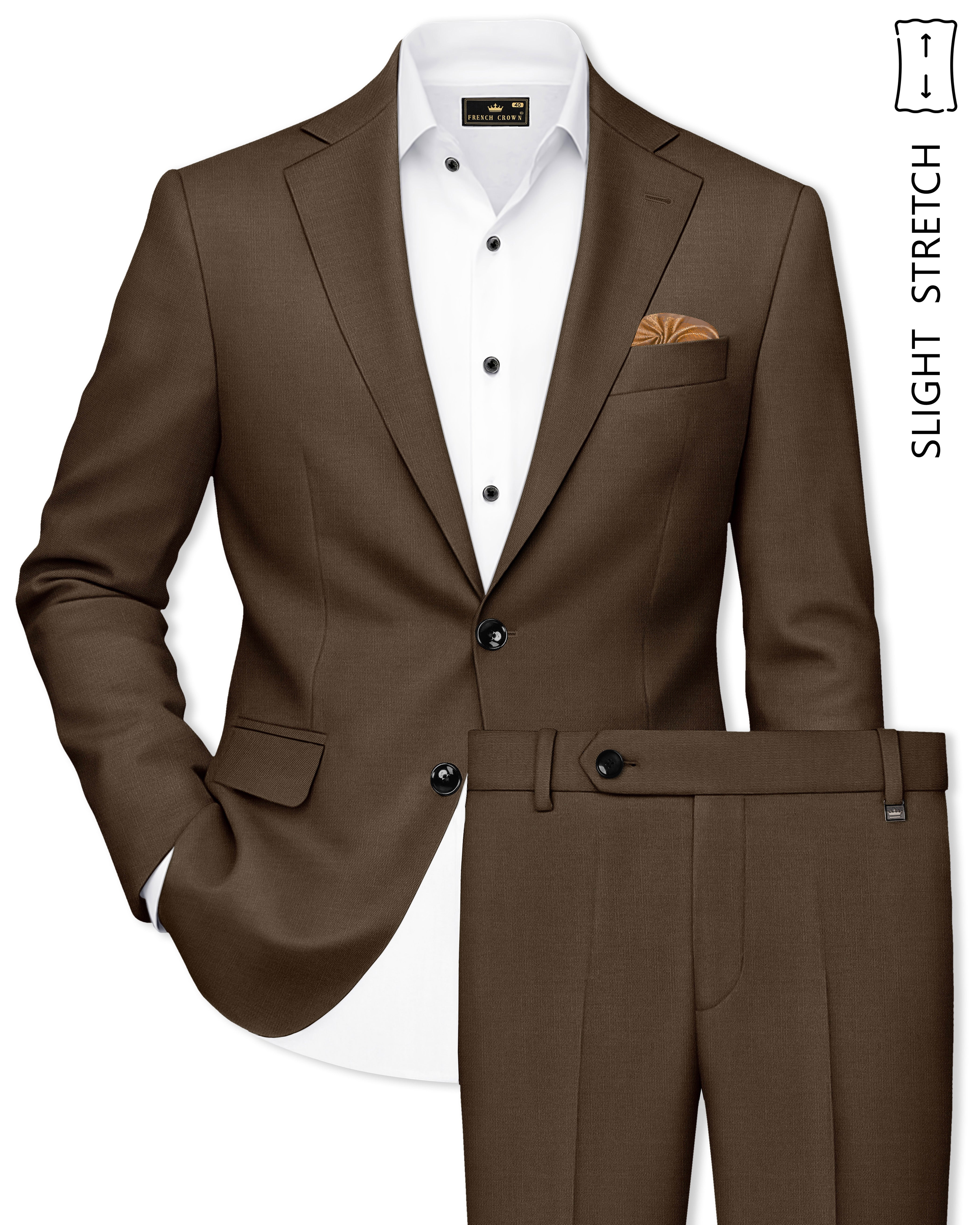 Terrano-Mocha Brown Wool Rich Slight Stretch Single Breasted Suit