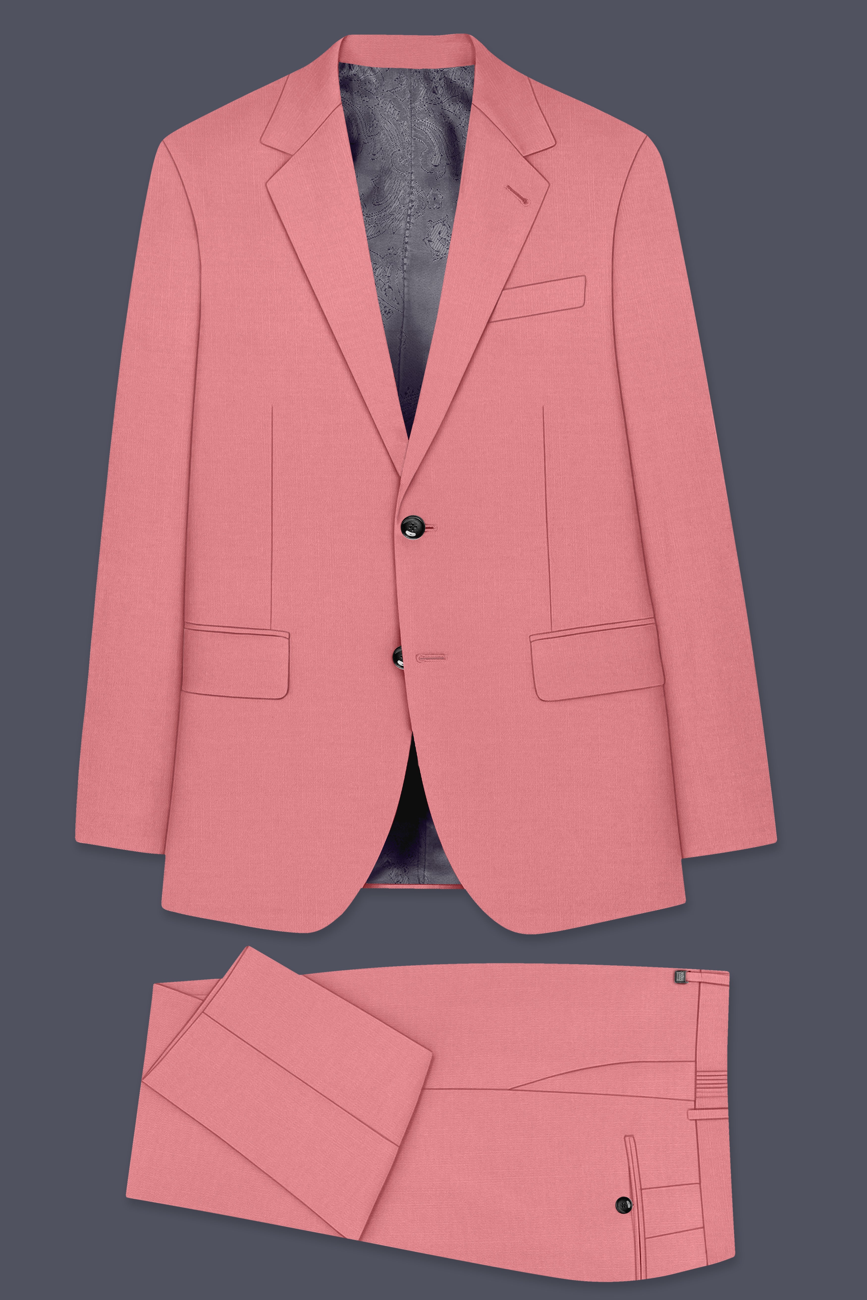 Solaro-Coral Orange Wool Rich Slight Stretch Single Breasted Suit