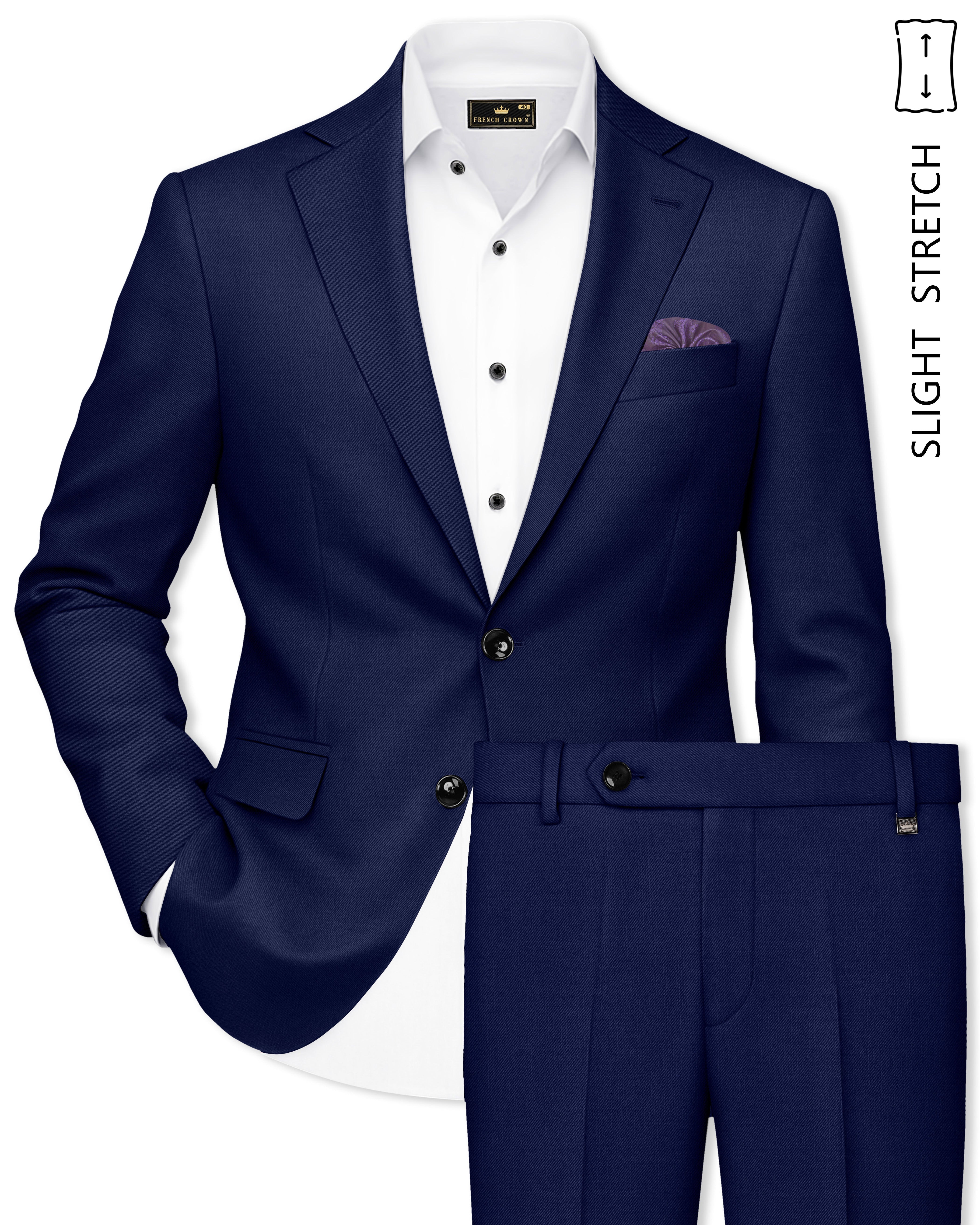 Obsidio-Ebony Navy Blue Wool Rich Slight Stretch Single Breasted Suit