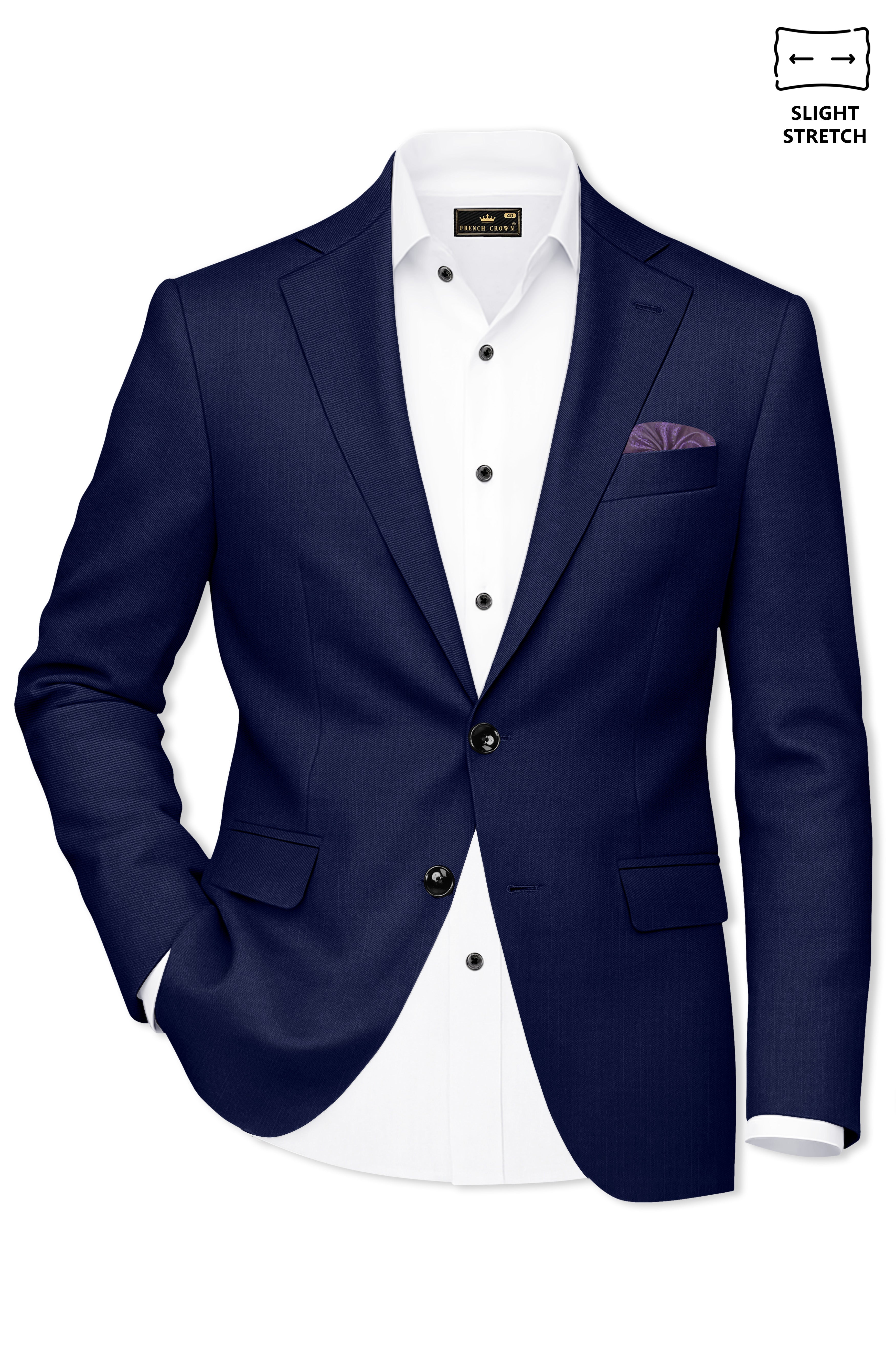 Obsidio-Ebony Navy Blue Wool Rich Slight Stretch Single Breasted Suit