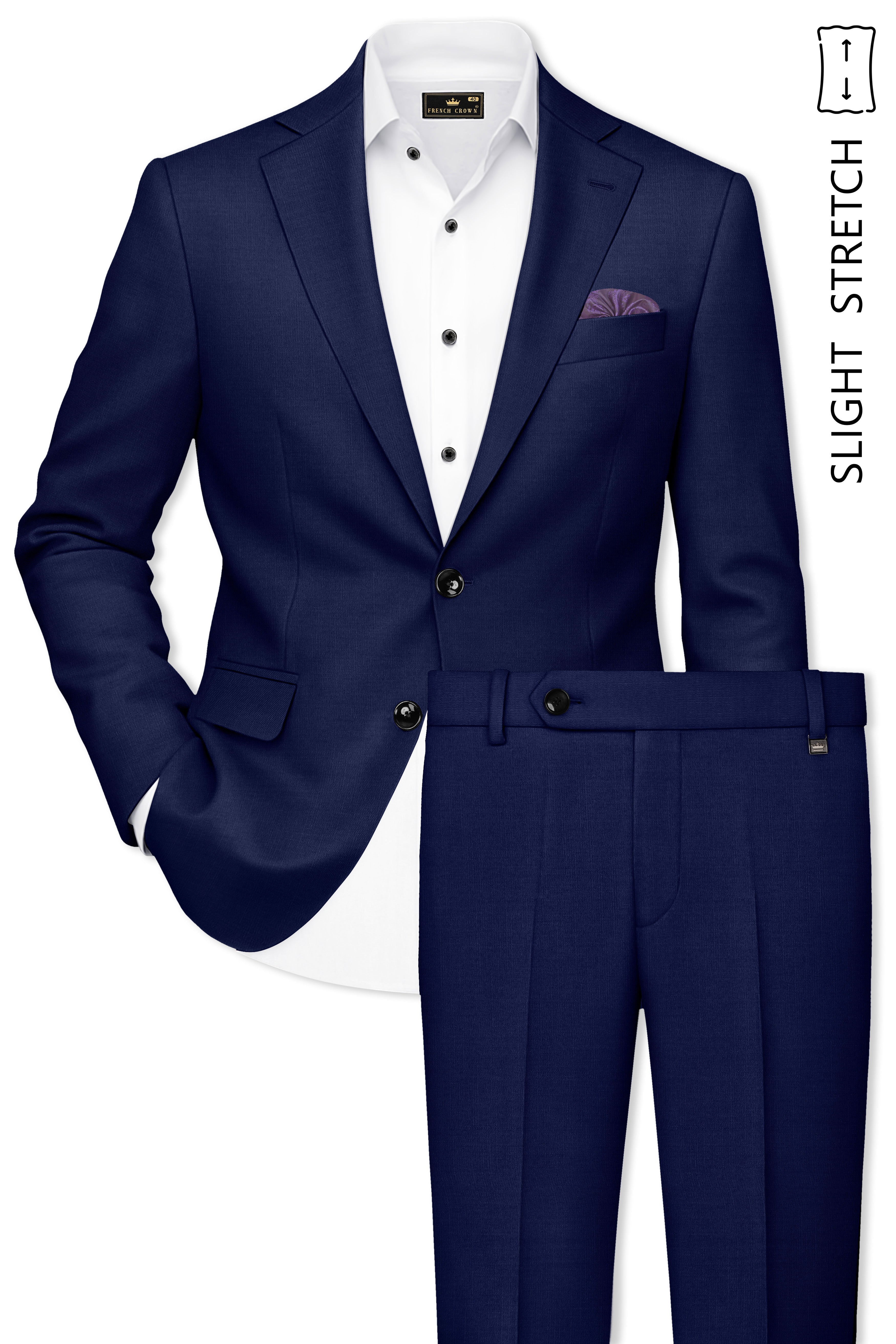 Obsidio-Ebony Navy Blue Wool Rich Slight Stretch Single Breasted Suit