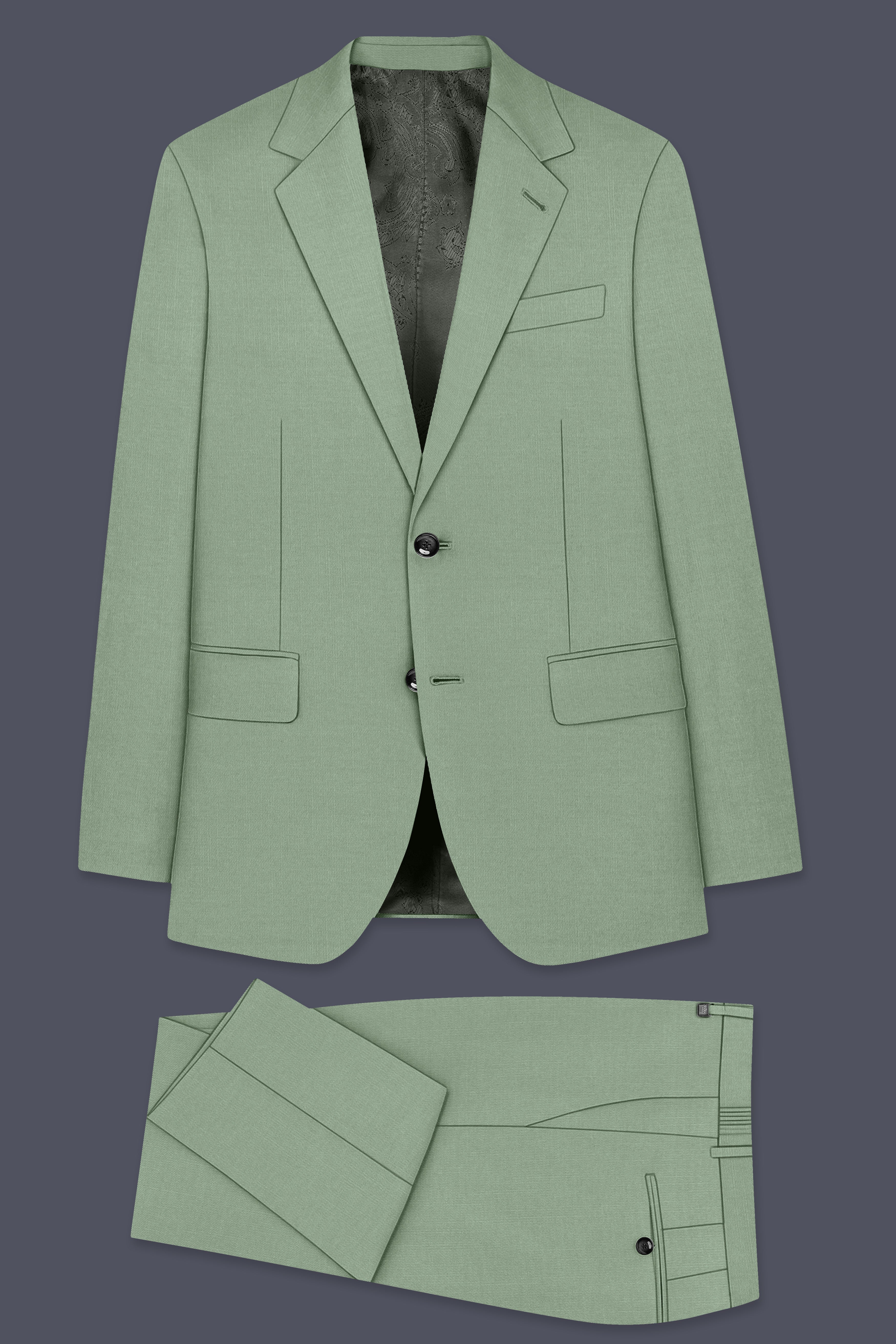 Basil-Spanish Green Wool Rich Slight Stretch Single Breasted Suit