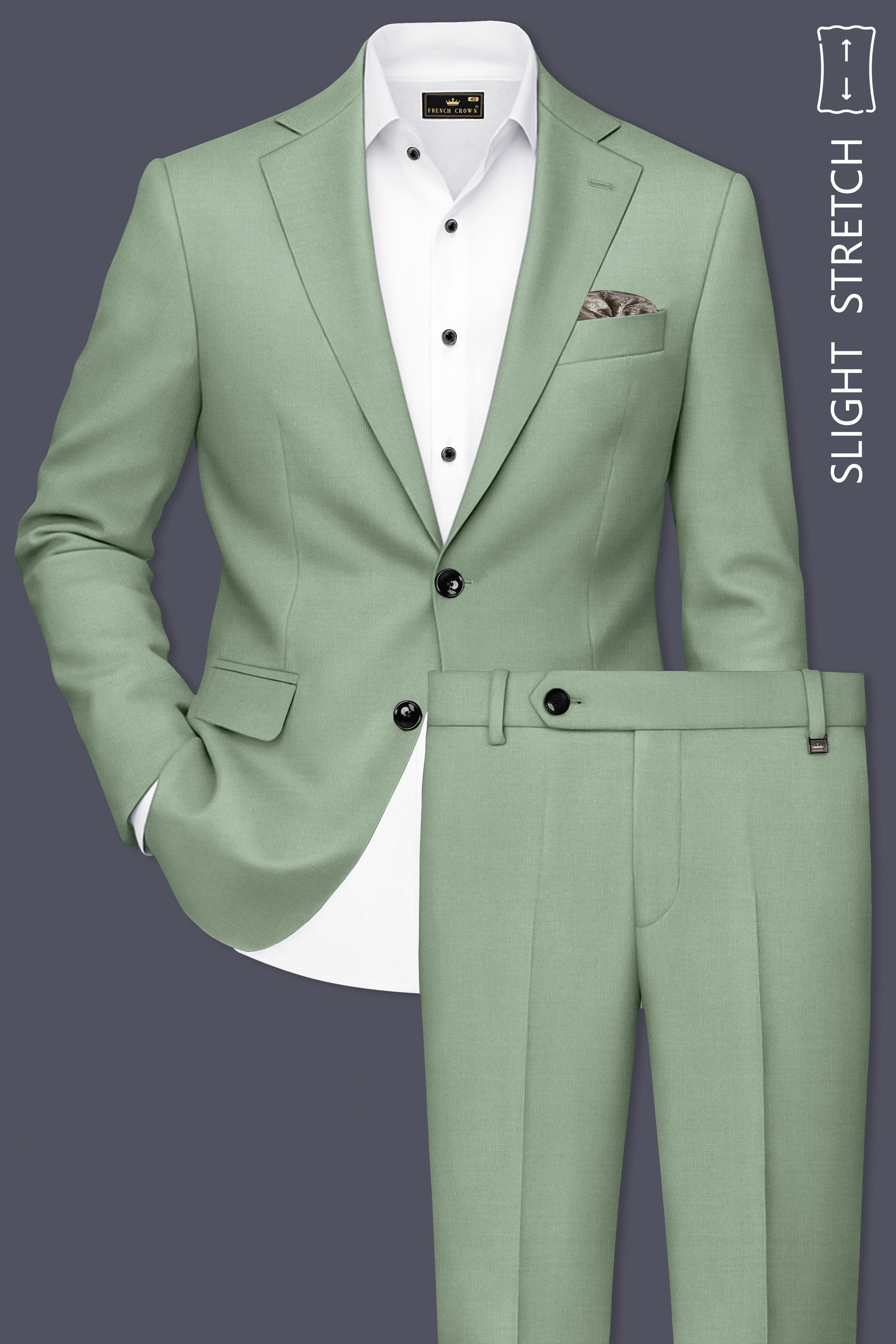 Basil-Spanish Green Wool Rich Slight Stretch Single Breasted Suit